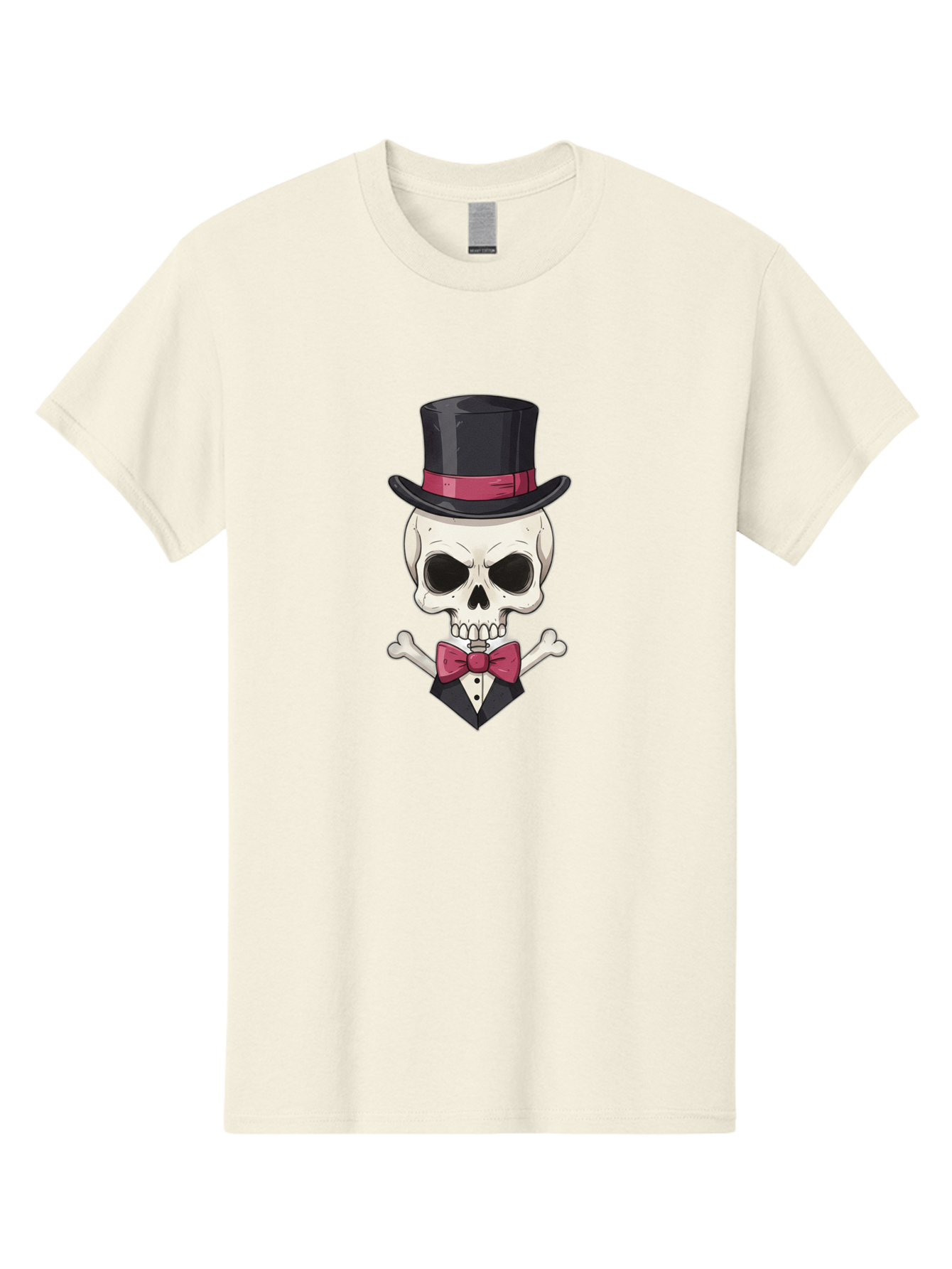 Skull-In-Top-Hat Men'S Graphic Tee, 100% Cotton, Comfortable Casual Summer Wear, Machine Washable, Skull, Crossbones, Top Hat, Bow Tie, Tuxedo, Formal Attire, Spooky, Halloween, Gothic Style, Dark Elegance, Macabre Charm Bad593 3