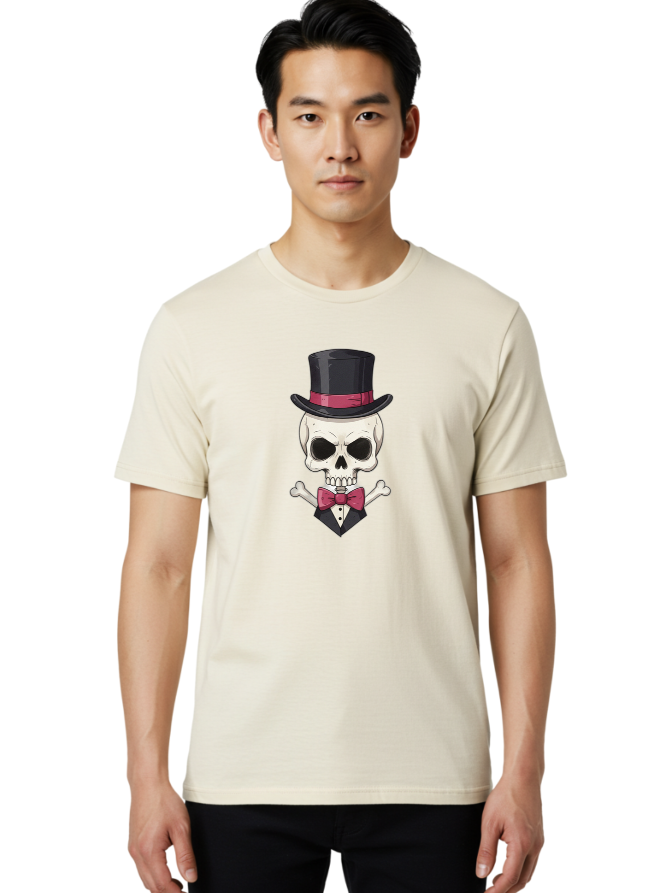 Skull-In-Top-Hat Men'S Graphic Tee, 100% Cotton, Comfortable Casual Summer Wear, Machine Washable, Skull, Crossbones, Top Hat, Bow Tie, Tuxedo, Formal Attire, Spooky, Halloween, Gothic Style, Dark Elegance, Macabre Charm Bad593 18