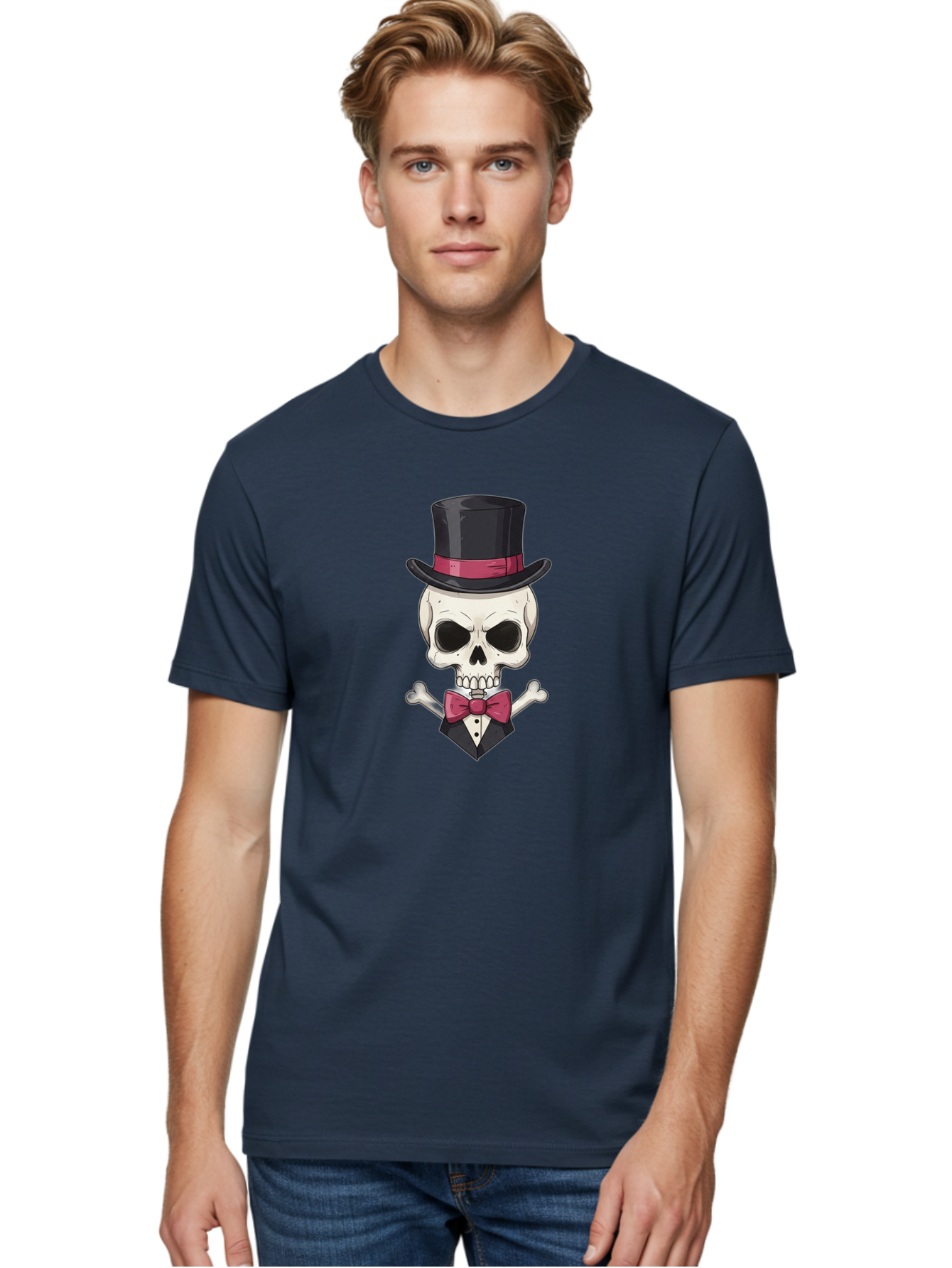 Skull-In-Top-Hat Men'S Graphic Tee, 100% Cotton, Comfortable Casual Summer Wear, Machine Washable, Skull, Crossbones, Top Hat, Bow Tie, Tuxedo, Formal Attire, Spooky, Halloween, Gothic Style, Dark Elegance, Macabre Charm Bad593 20