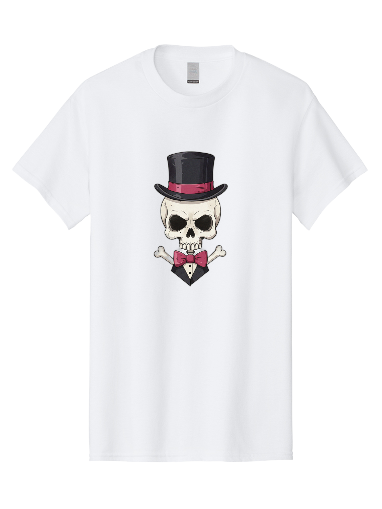 Skull-In-Top-Hat Men'S Graphic Tee, 100% Cotton, Comfortable Casual Summer Wear, Machine Washable, Skull, Crossbones, Top Hat, Bow Tie, Tuxedo, Formal Attire, Spooky, Halloween, Gothic Style, Dark Elegance, Macabre Charm Bad593 7