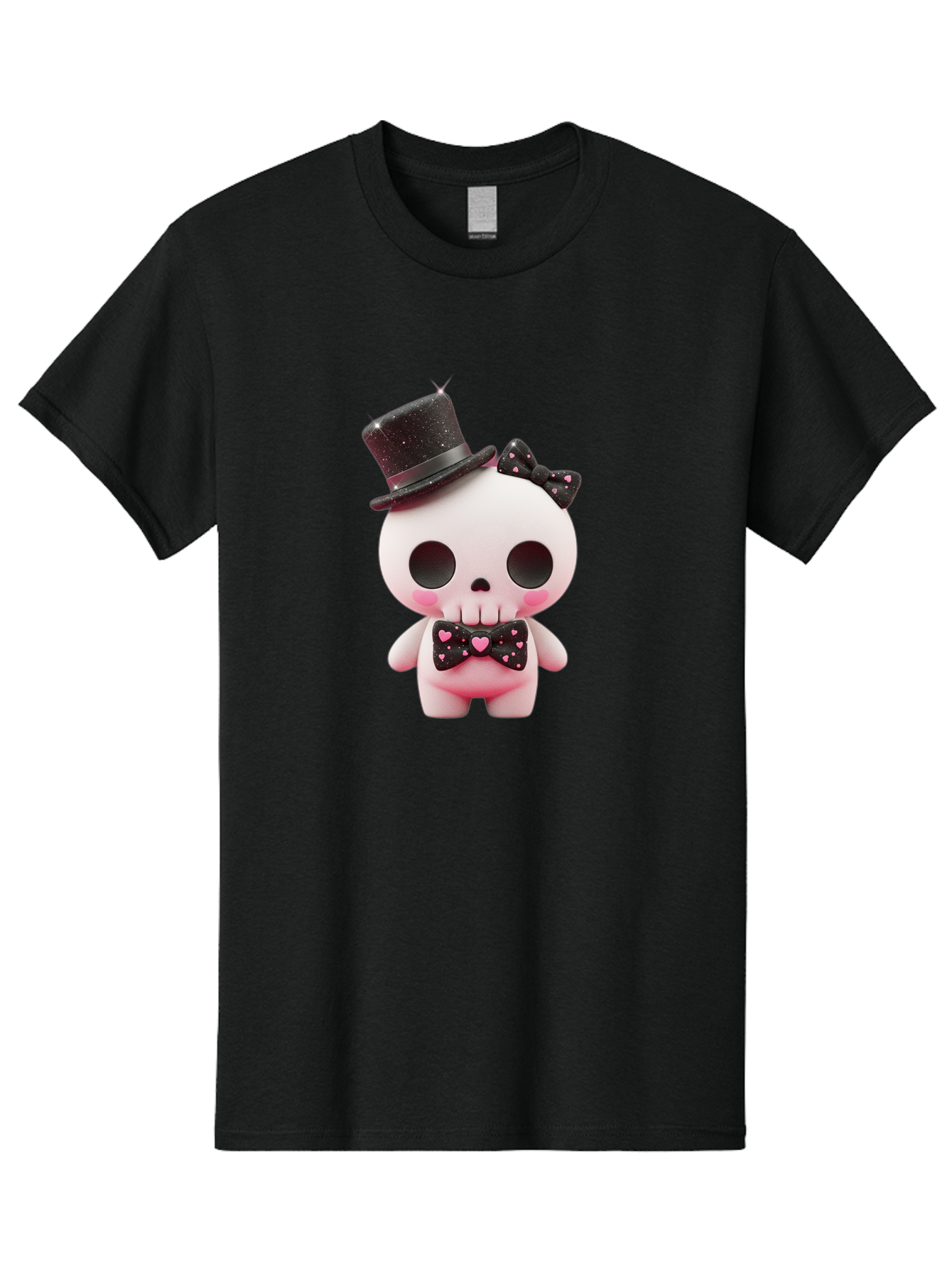Skull-Kid Men'S Graphic Tee, 100% Cotton, Comfortable Casual Summer Wear, Machine Washable, Cute Skeleton Toy, Day Of The Dead Decoration, Sugar Skull Figurine, Black Top Hat, Bow Tie With Hearts, Pastel Colors, Quirky Collectible, Bad594 12