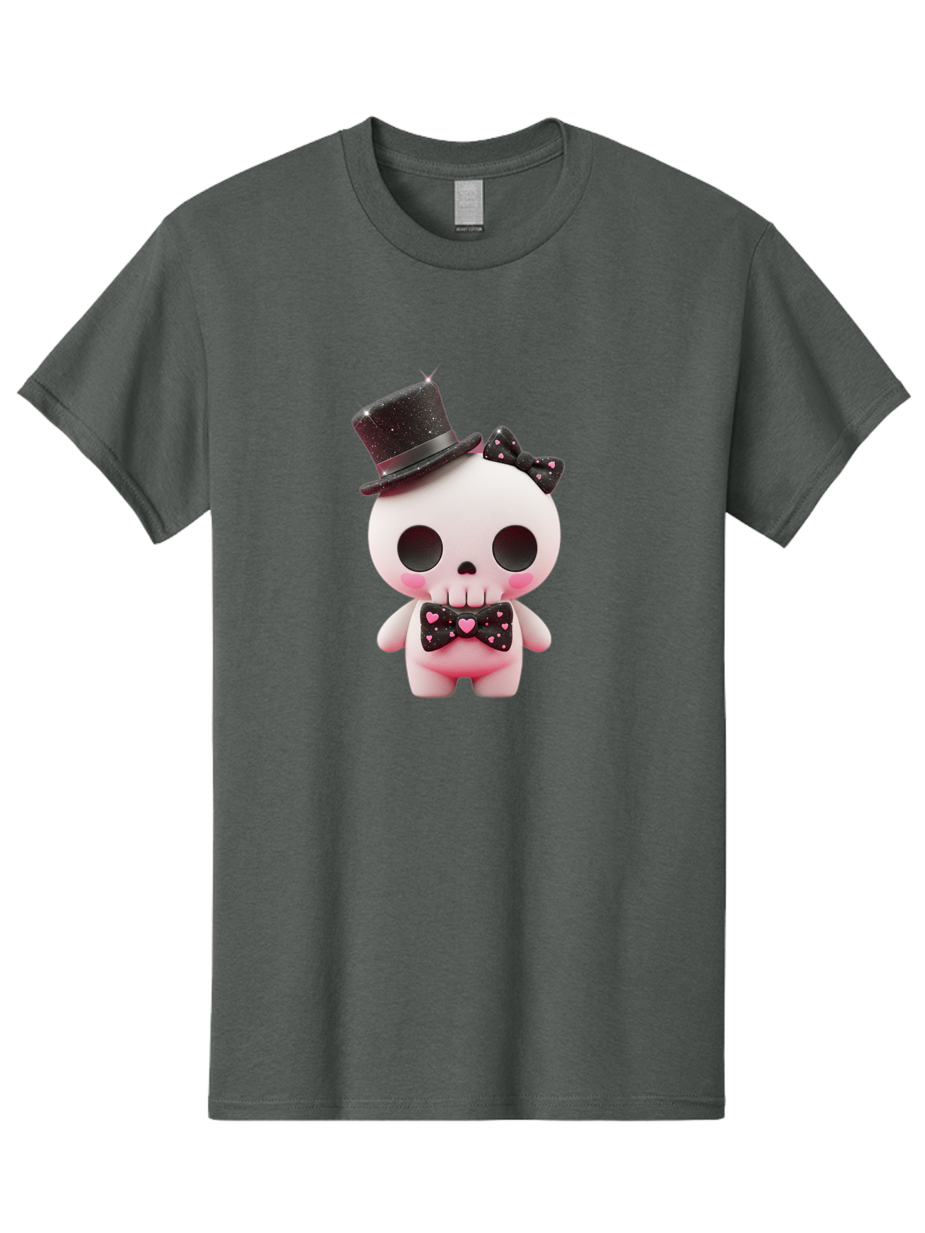 Skull-Kid Men'S Graphic Tee, 100% Cotton, Comfortable Casual Summer Wear, Machine Washable, Cute Skeleton Toy, Day Of The Dead Decoration, Sugar Skull Figurine, Black Top Hat, Bow Tie With Hearts, Pastel Colors, Quirky Collectible, Bad594 9