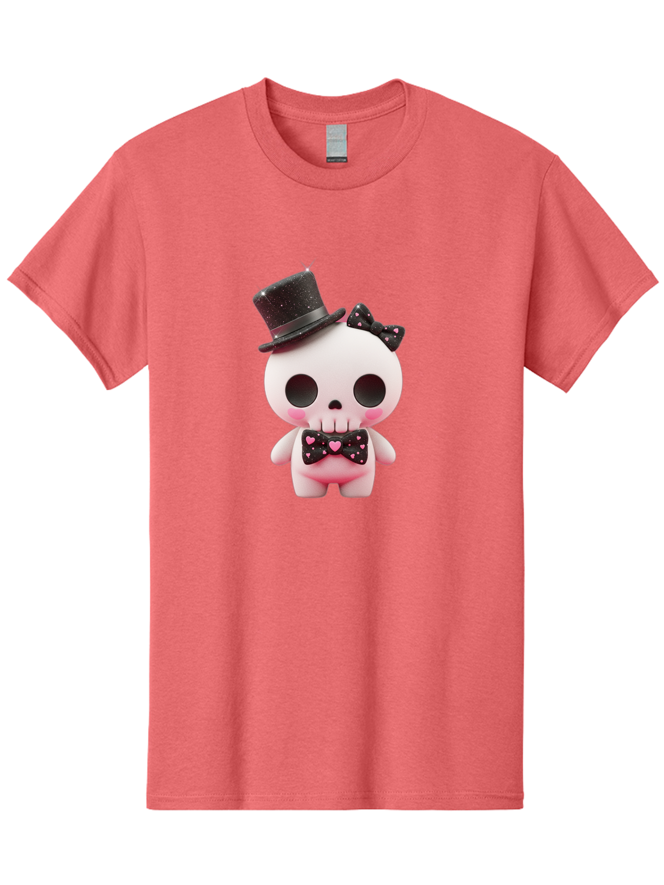 Skull-Kid Men'S Graphic Tee, 100% Cotton, Comfortable Casual Summer Wear, Machine Washable, Cute Skeleton Toy, Day Of The Dead Decoration, Sugar Skull Figurine, Black Top Hat, Bow Tie With Hearts, Pastel Colors, Quirky Collectible, Bad594 14