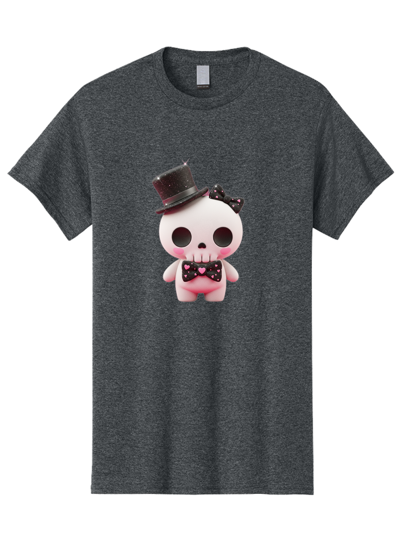 Skull-Kid Men'S Graphic Tee, 100% Cotton, Comfortable Casual Summer Wear, Machine Washable, Cute Skeleton Toy, Day Of The Dead Decoration, Sugar Skull Figurine, Black Top Hat, Bow Tie With Hearts, Pastel Colors, Quirky Collectible, Bad594 5