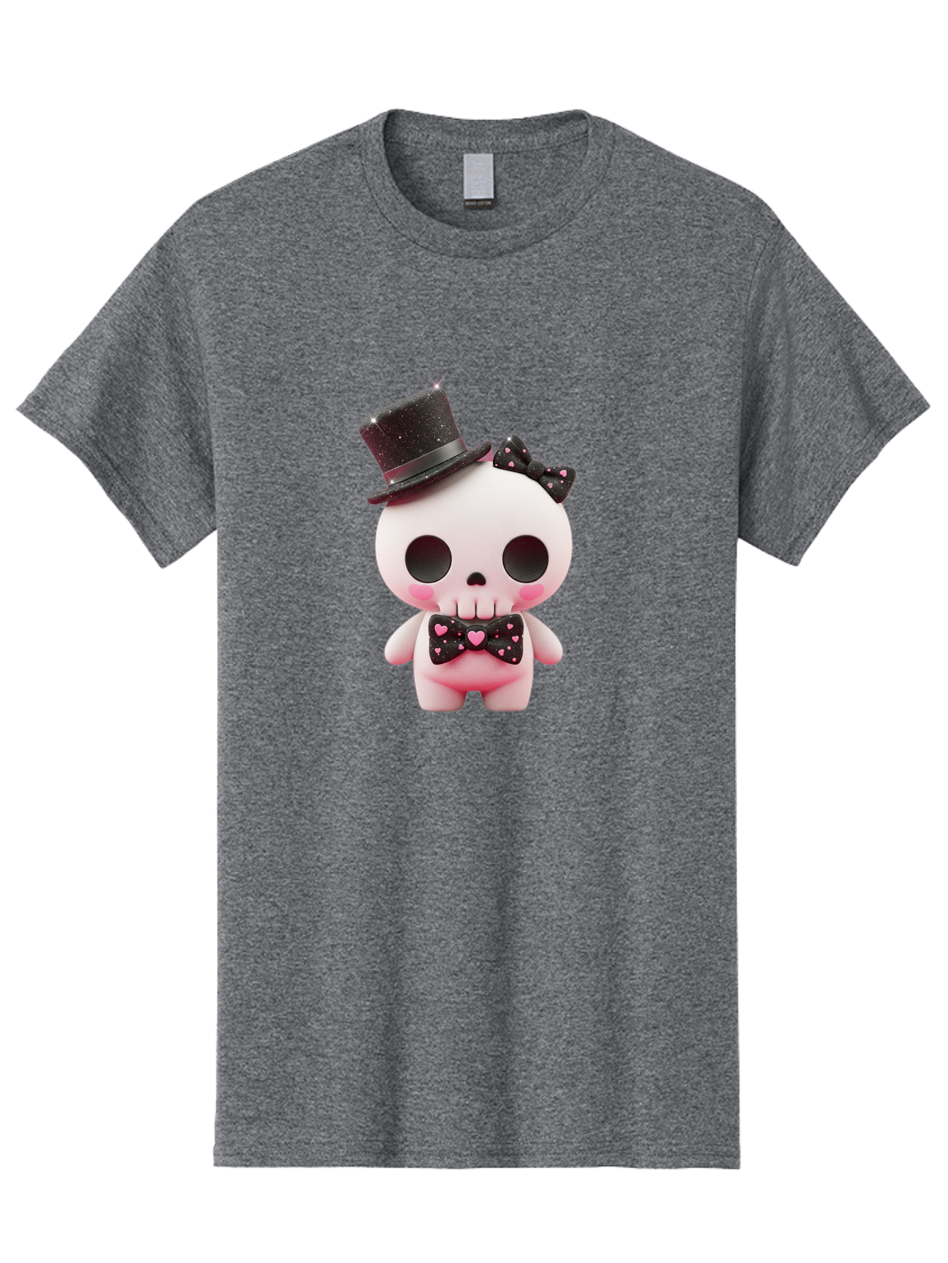 Skull-Kid Men'S Graphic Tee, 100% Cotton, Comfortable Casual Summer Wear, Machine Washable, Cute Skeleton Toy, Day Of The Dead Decoration, Sugar Skull Figurine, Black Top Hat, Bow Tie With Hearts, Pastel Colors, Quirky Collectible, Bad594 13