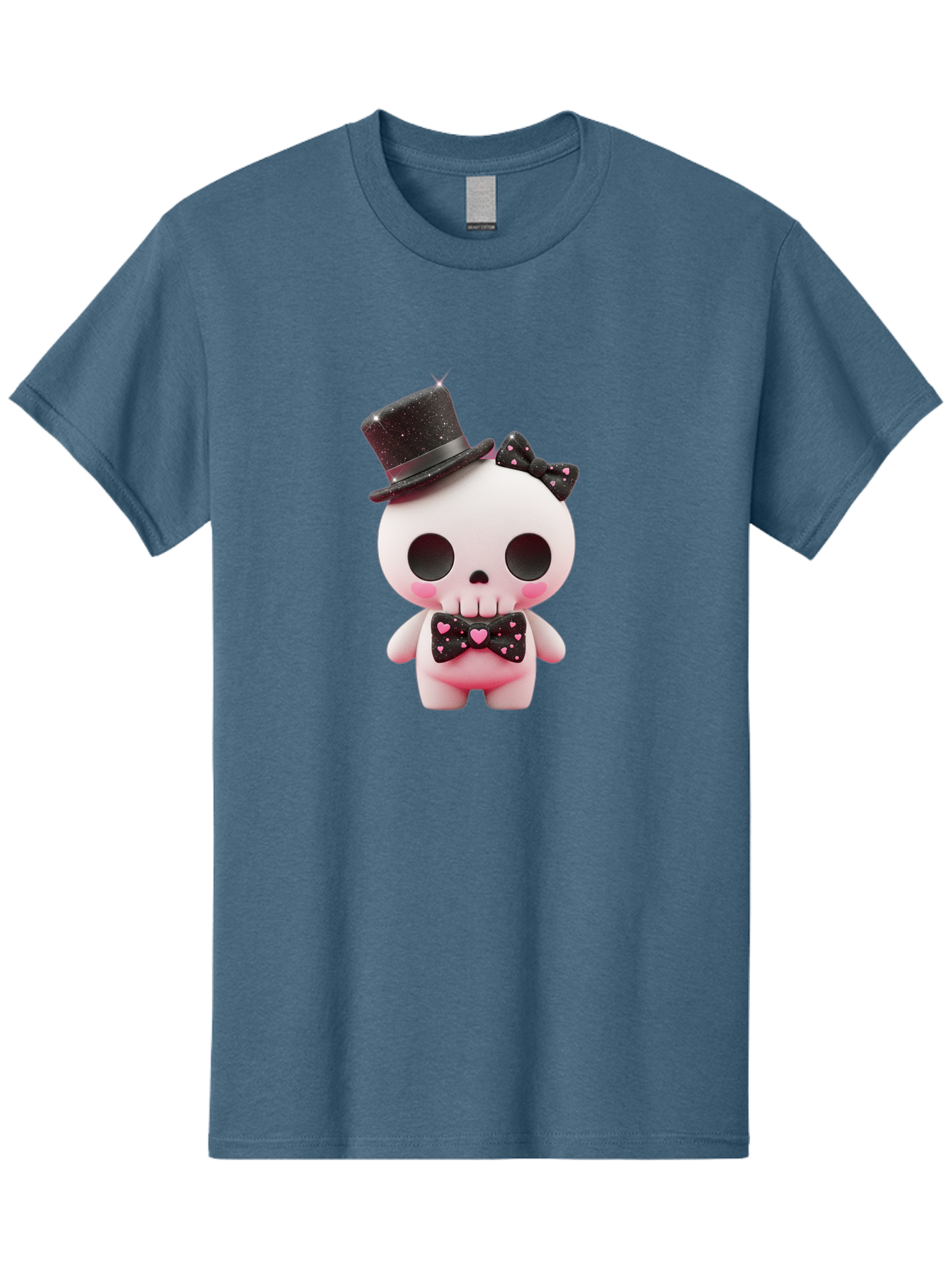 Skull-Kid Men'S Graphic Tee, 100% Cotton, Comfortable Casual Summer Wear, Machine Washable, Cute Skeleton Toy, Day Of The Dead Decoration, Sugar Skull Figurine, Black Top Hat, Bow Tie With Hearts, Pastel Colors, Quirky Collectible, Bad594 8