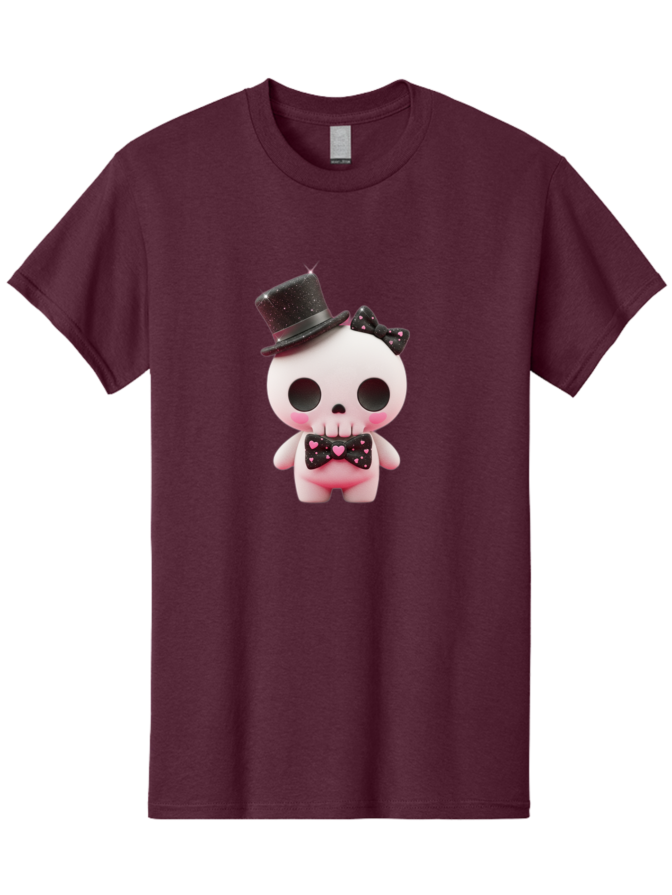 Skull-Kid Men'S Graphic Tee, 100% Cotton, Comfortable Casual Summer Wear, Machine Washable, Cute Skeleton Toy, Day Of The Dead Decoration, Sugar Skull Figurine, Black Top Hat, Bow Tie With Hearts, Pastel Colors, Quirky Collectible, Bad594 3