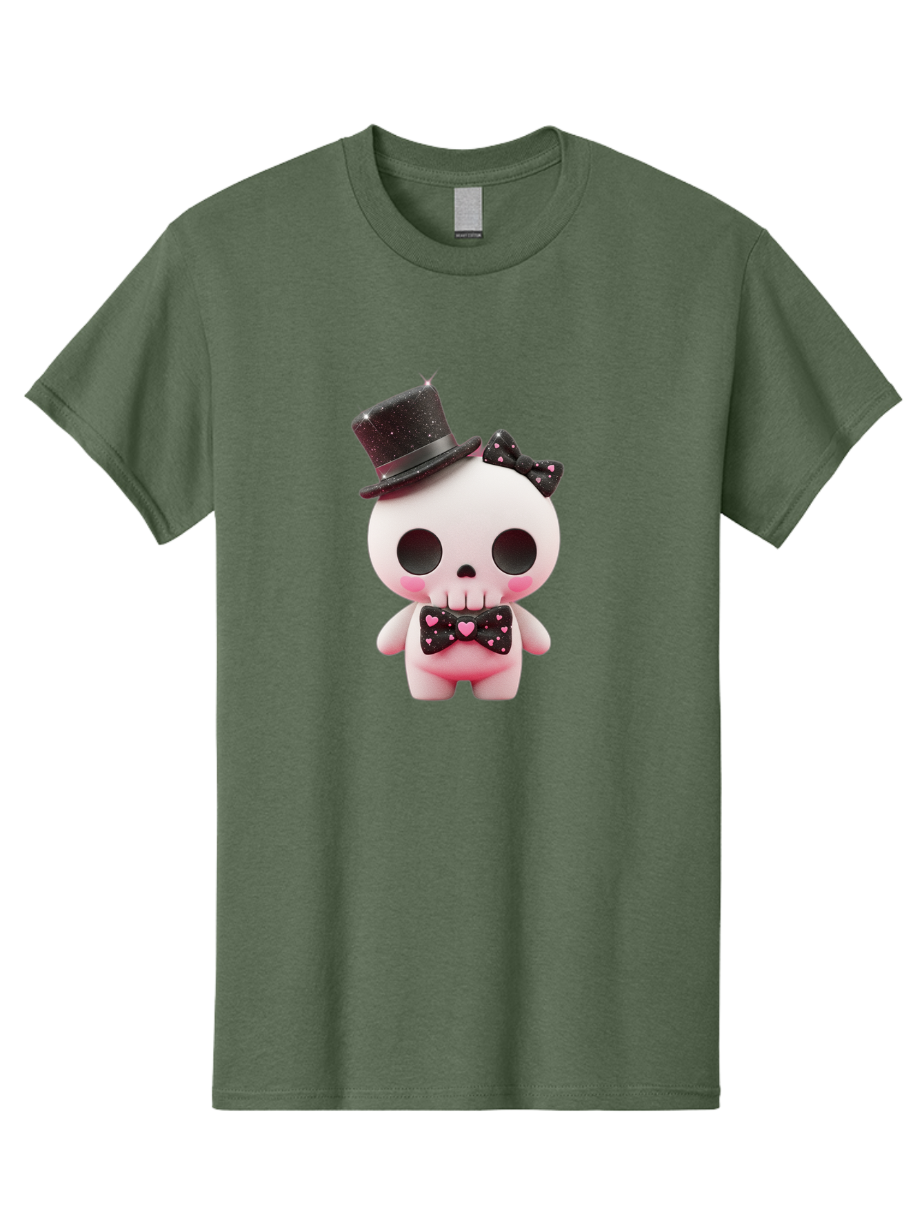 Skull-Kid Men'S Graphic Tee, 100% Cotton, Comfortable Casual Summer Wear, Machine Washable, Cute Skeleton Toy, Day Of The Dead Decoration, Sugar Skull Figurine, Black Top Hat, Bow Tie With Hearts, Pastel Colors, Quirky Collectible, Bad594 15