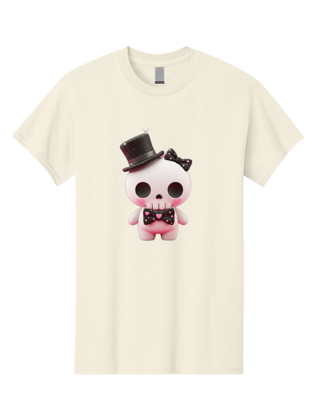 Skull-Kid Men'S Graphic Tee, 100% Cotton, Comfortable Casual Summer Wear, Machine Washable, Cute Skeleton Toy, Day Of The Dead Decoration, Sugar Skull Figurine, Black Top Hat, Bow Tie With Hearts, Pastel Colors, Quirky Collectible, Bad594 11