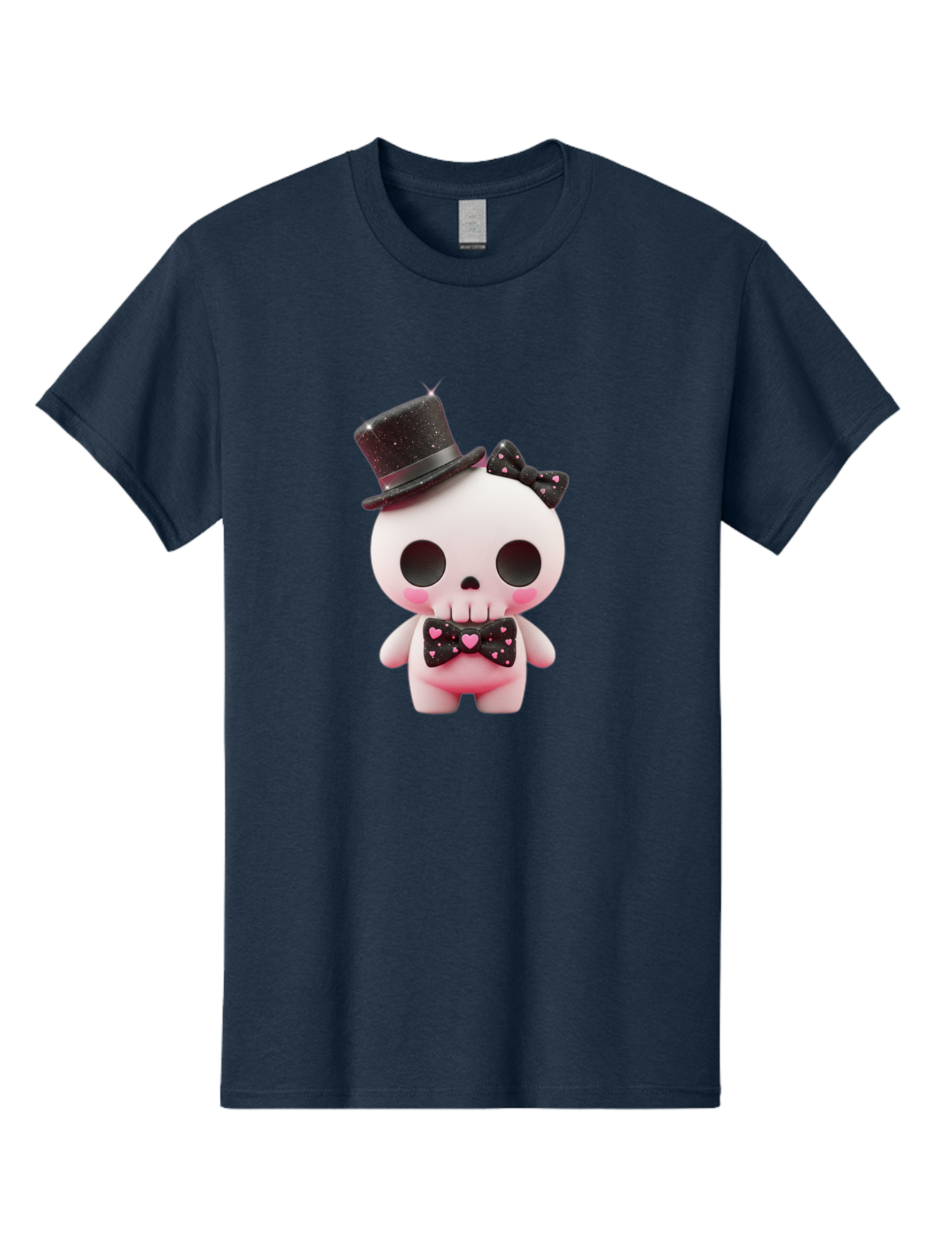 Skull-Kid Men'S Graphic Tee, 100% Cotton, Comfortable Casual Summer Wear, Machine Washable, Cute Skeleton Toy, Day Of The Dead Decoration, Sugar Skull Figurine, Black Top Hat, Bow Tie With Hearts, Pastel Colors, Quirky Collectible, Bad594 4