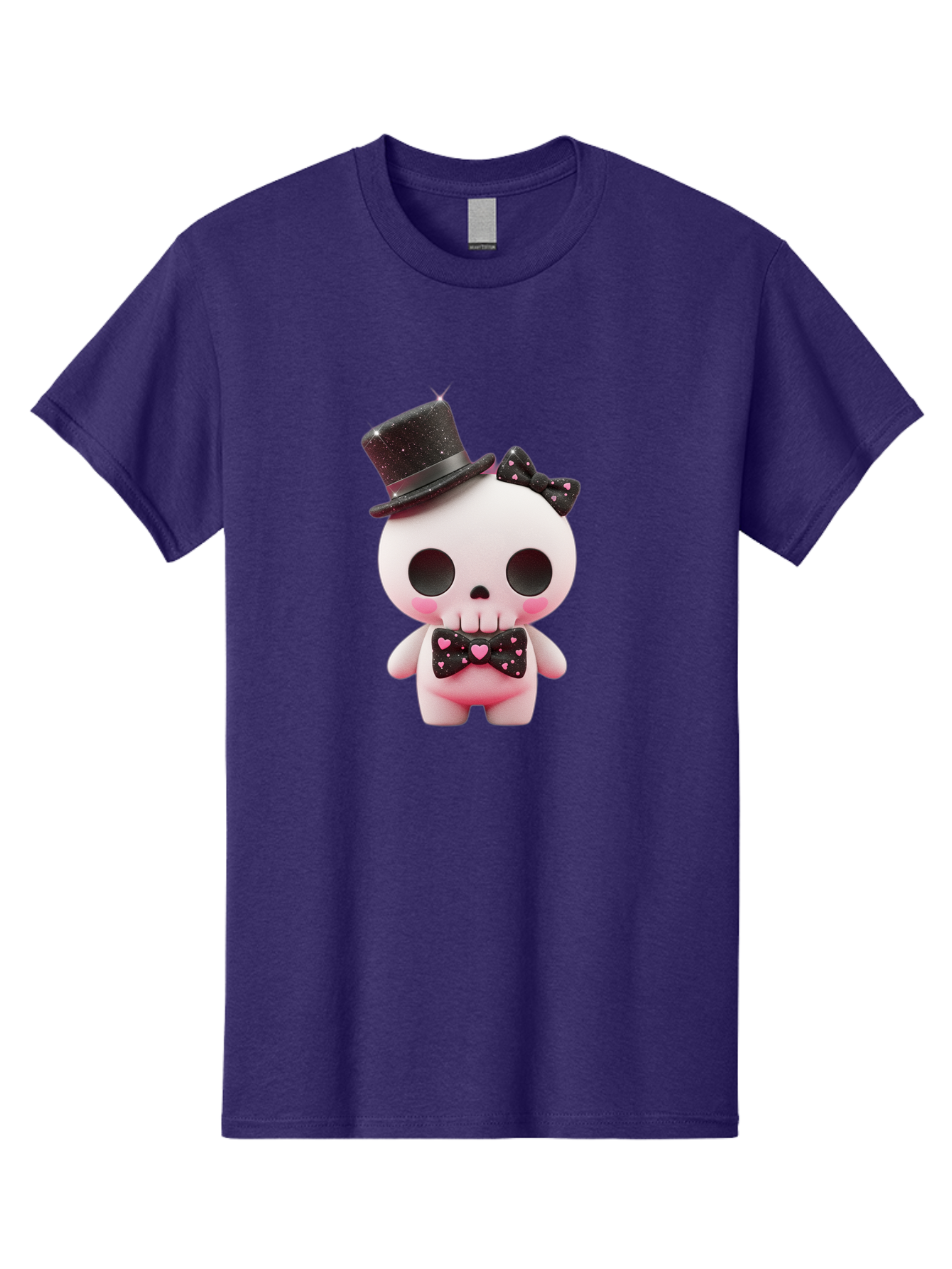 Skull-Kid Men'S Graphic Tee, 100% Cotton, Comfortable Casual Summer Wear, Machine Washable, Cute Skeleton Toy, Day Of The Dead Decoration, Sugar Skull Figurine, Black Top Hat, Bow Tie With Hearts, Pastel Colors, Quirky Collectible, Bad594 10