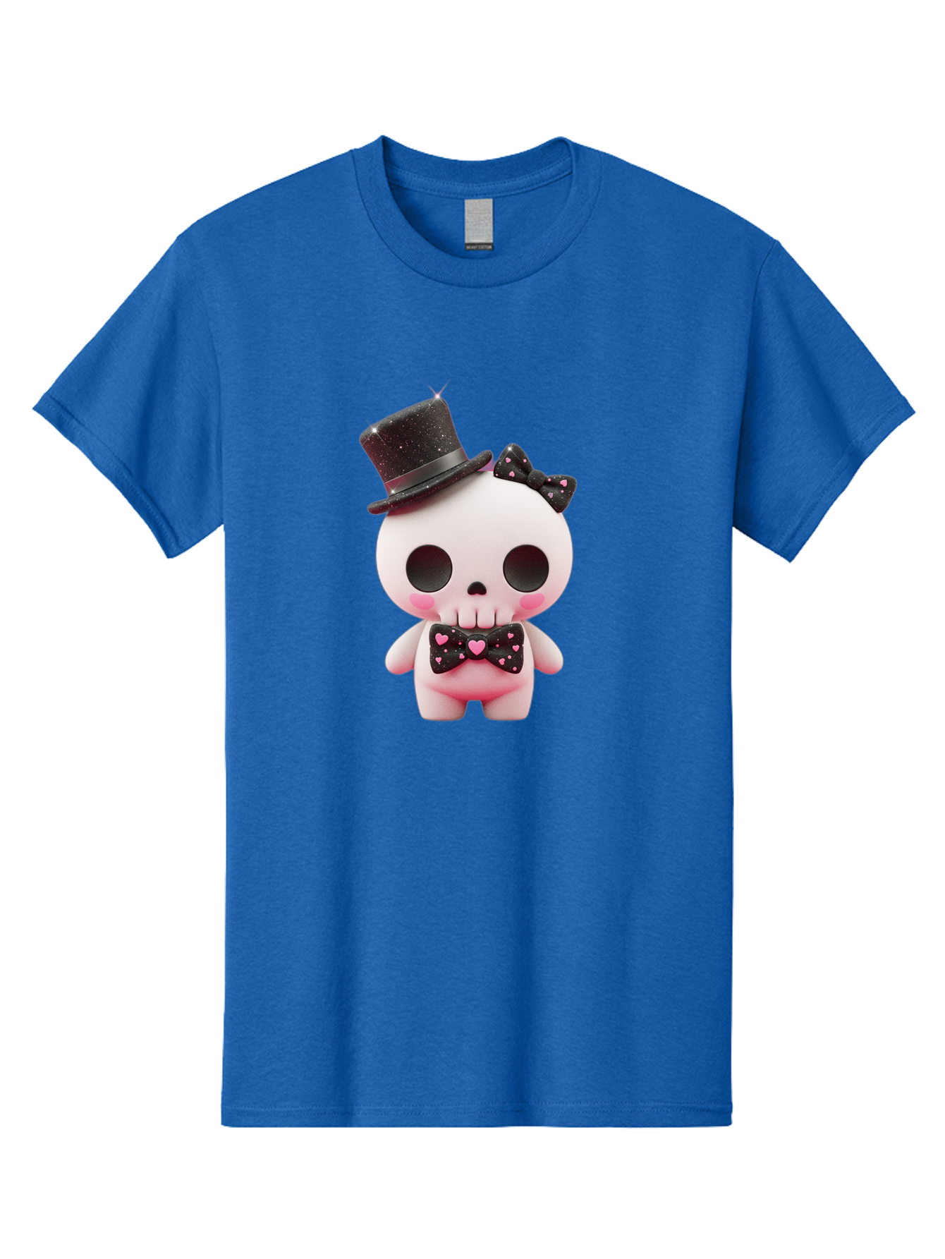 Skull-Kid Men'S Graphic Tee, 100% Cotton, Comfortable Casual Summer Wear, Machine Washable, Cute Skeleton Toy, Day Of The Dead Decoration, Sugar Skull Figurine, Black Top Hat, Bow Tie With Hearts, Pastel Colors, Quirky Collectible, Bad594 6