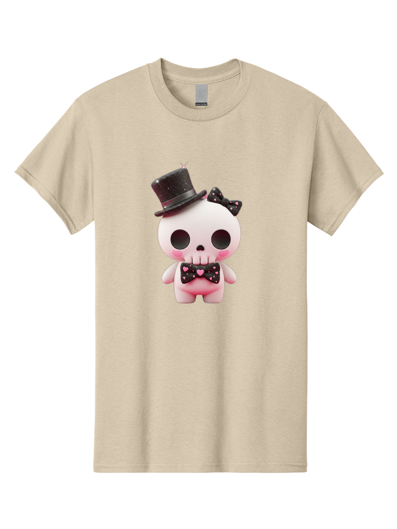 Skull-Kid Men'S Graphic Tee, 100% Cotton, Comfortable Casual Summer Wear, Machine Washable, Cute Skeleton Toy, Day Of The Dead Decoration, Sugar Skull Figurine, Black Top Hat, Bow Tie With Hearts, Pastel Colors, Quirky Collectible, Bad594 7