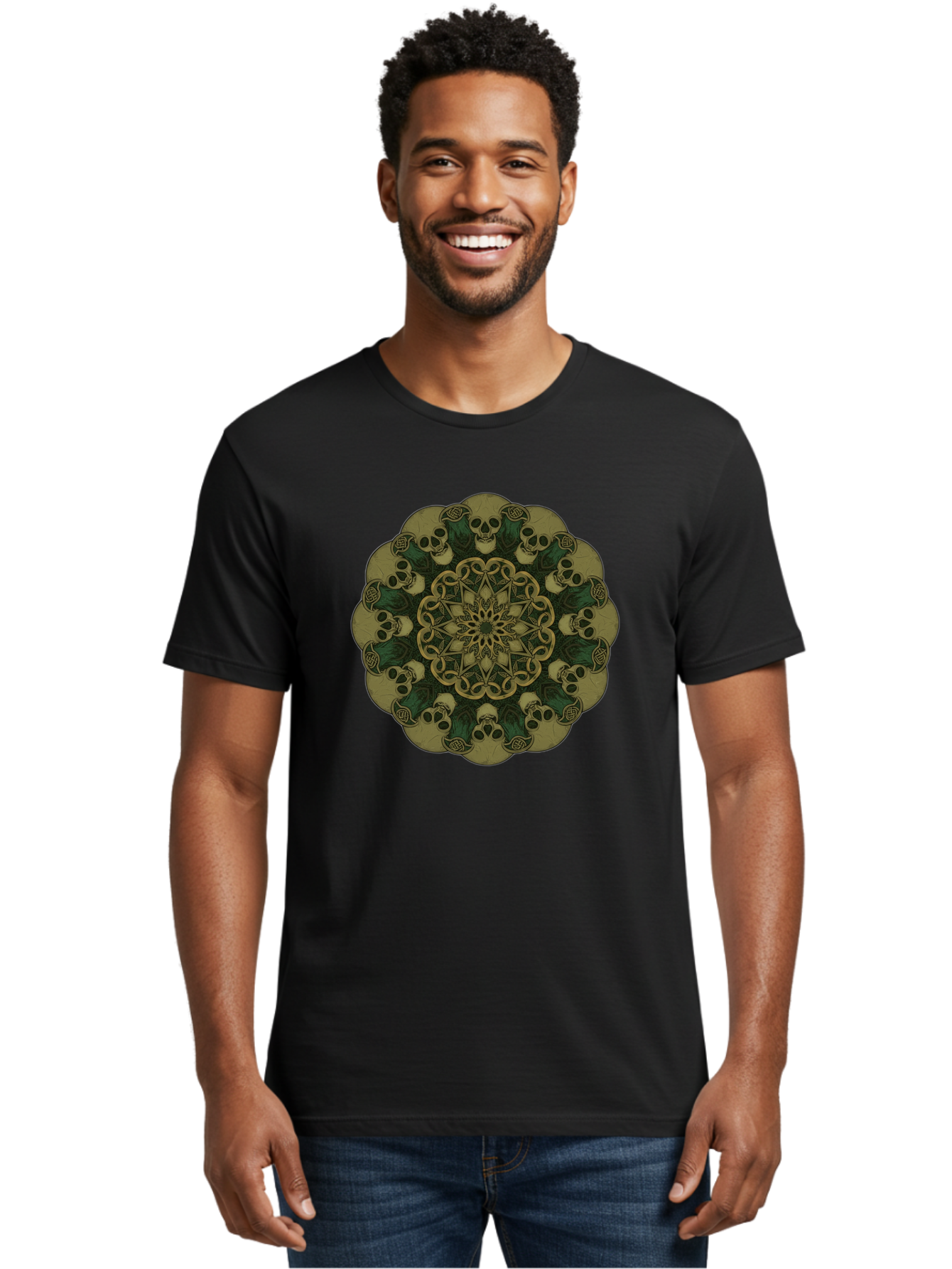 Skull-Mandala-1 Men'S Graphic Tee, 100% Cotton, Comfortable Casual Summer Wear, Machine Washable, Skull Mandala, Intricate Design, Mystic Symbols, Gothic Art, Skulls, Mandala Pattern, Mystical Imagery, Symbolic Art, Dark Mysticism Bad595 26