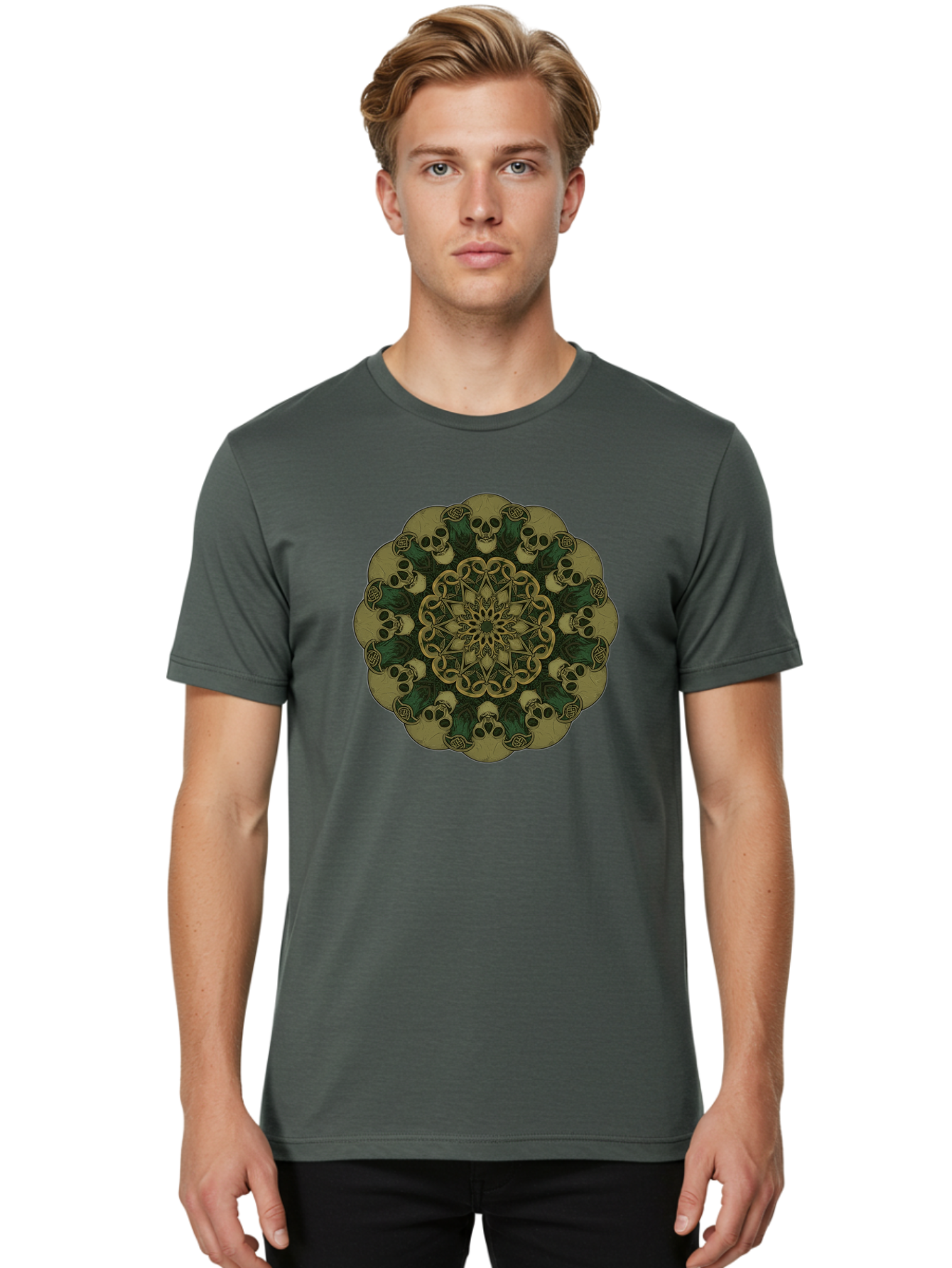 Skull-Mandala-1 Men'S Graphic Tee, 100% Cotton, Comfortable Casual Summer Wear, Machine Washable, Skull Mandala, Intricate Design, Mystic Symbols, Gothic Art, Skulls, Mandala Pattern, Mystical Imagery, Symbolic Art, Dark Mysticism Bad595 22