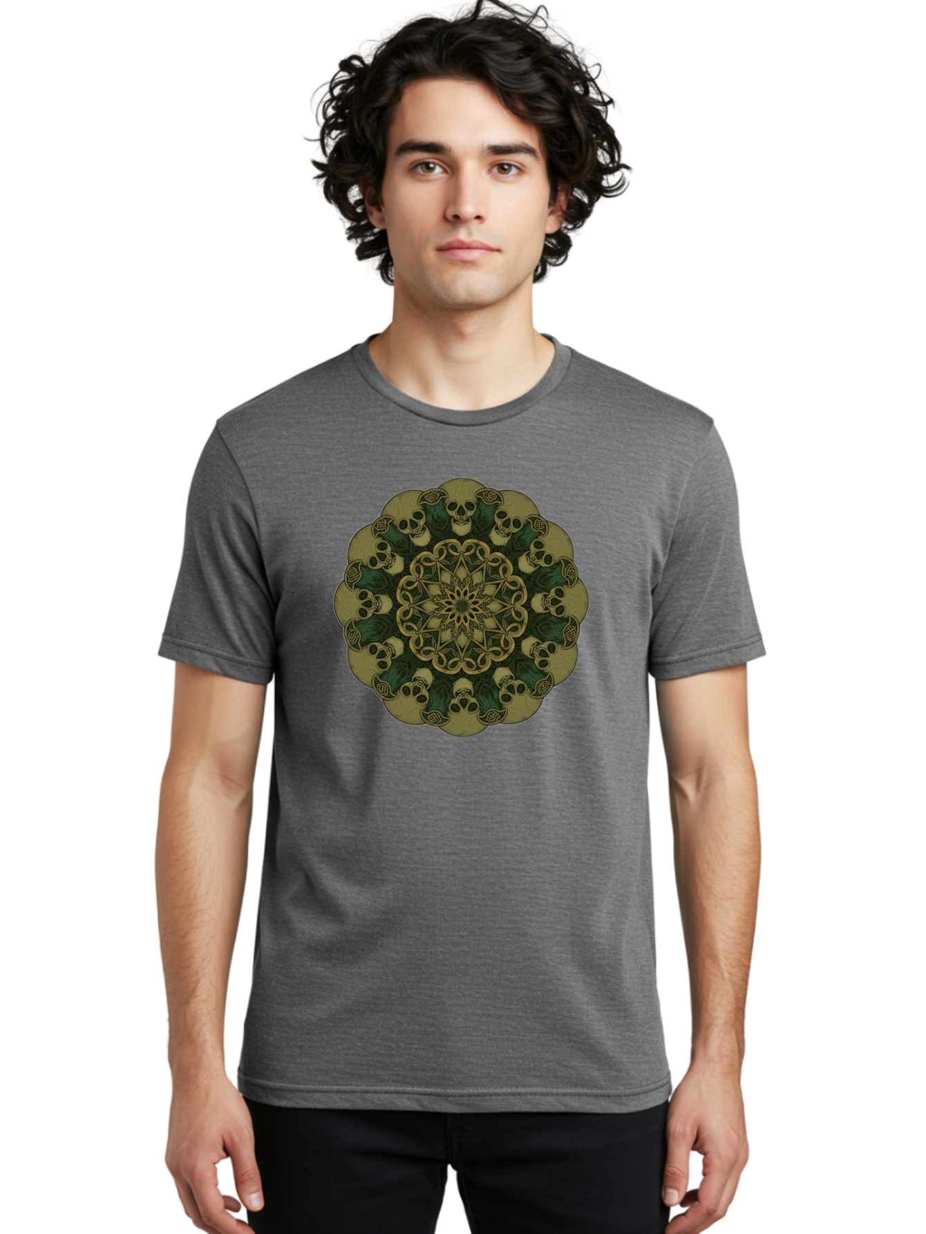 Skull-Mandala-1 Men'S Graphic Tee, 100% Cotton, Comfortable Casual Summer Wear, Machine Washable, Skull Mandala, Intricate Design, Mystic Symbols, Gothic Art, Skulls, Mandala Pattern, Mystical Imagery, Symbolic Art, Dark Mysticism Bad595 28