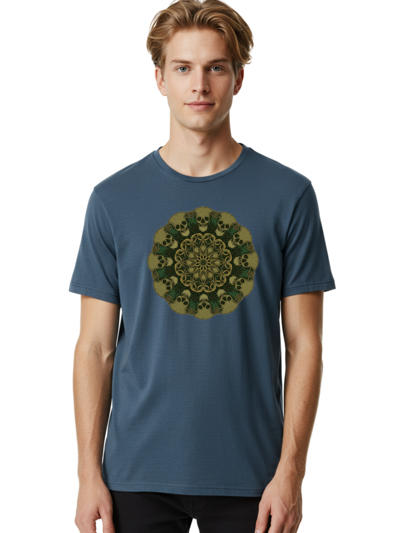 Skull-Mandala-1 Men'S Graphic Tee, 100% Cotton, Comfortable Casual Summer Wear, Machine Washable, Skull Mandala, Intricate Design, Mystic Symbols, Gothic Art, Skulls, Mandala Pattern, Mystical Imagery, Symbolic Art, Dark Mysticism Bad595 29