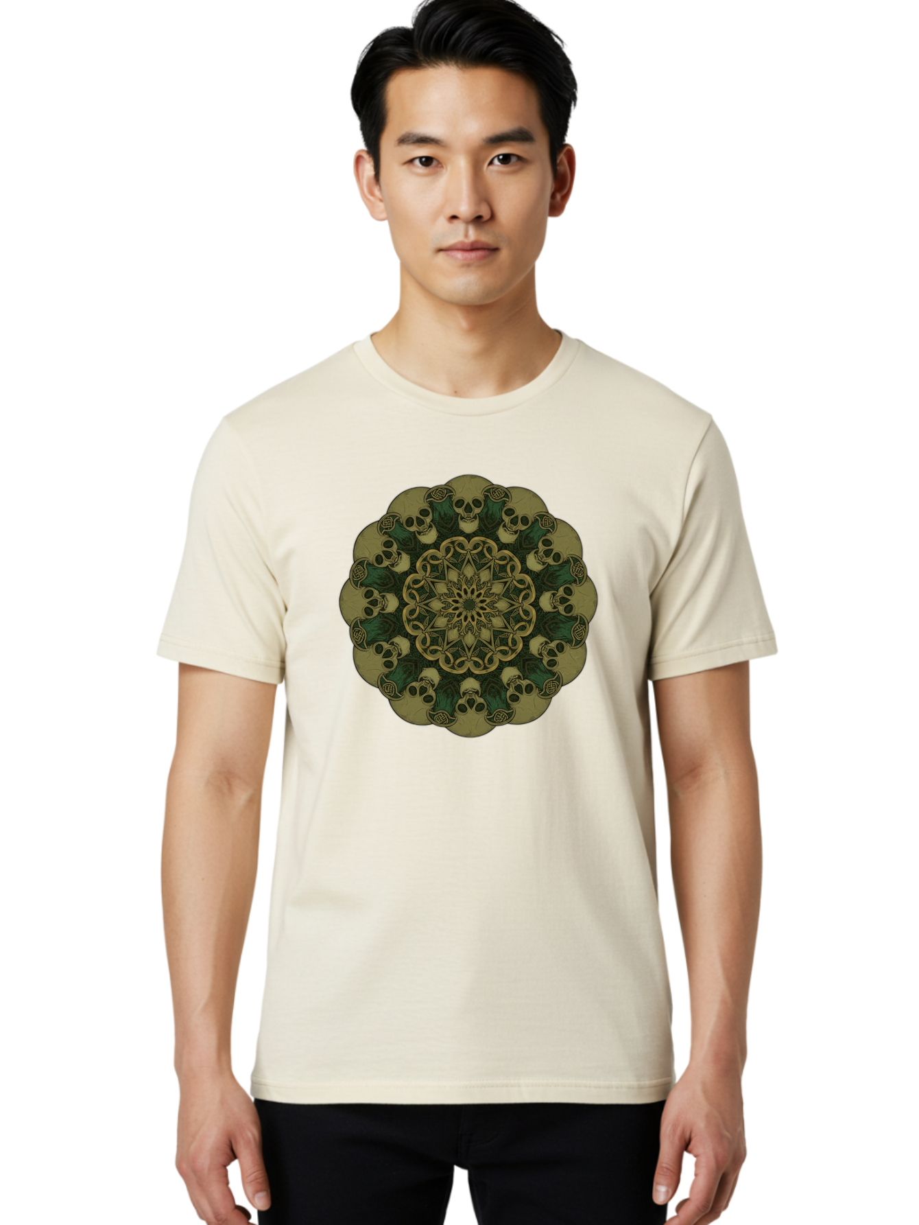 Skull-Mandala-1 Men'S Graphic Tee, 100% Cotton, Comfortable Casual Summer Wear, Machine Washable, Skull Mandala, Intricate Design, Mystic Symbols, Gothic Art, Skulls, Mandala Pattern, Mystical Imagery, Symbolic Art, Dark Mysticism Bad595 20