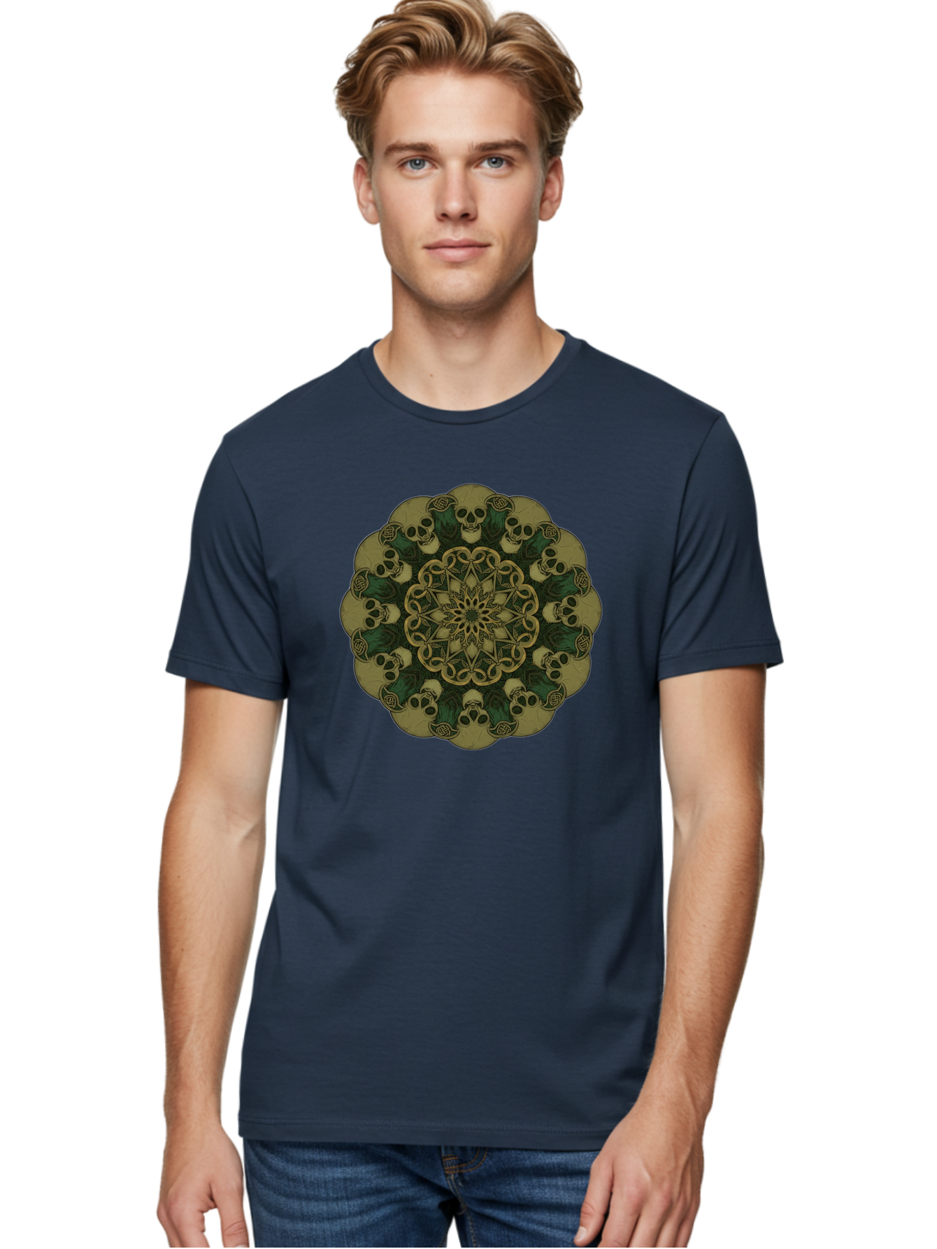 Skull-Mandala-1 Men'S Graphic Tee, 100% Cotton, Comfortable Casual Summer Wear, Machine Washable, Skull Mandala, Intricate Design, Mystic Symbols, Gothic Art, Skulls, Mandala Pattern, Mystical Imagery, Symbolic Art, Dark Mysticism Bad595 27
