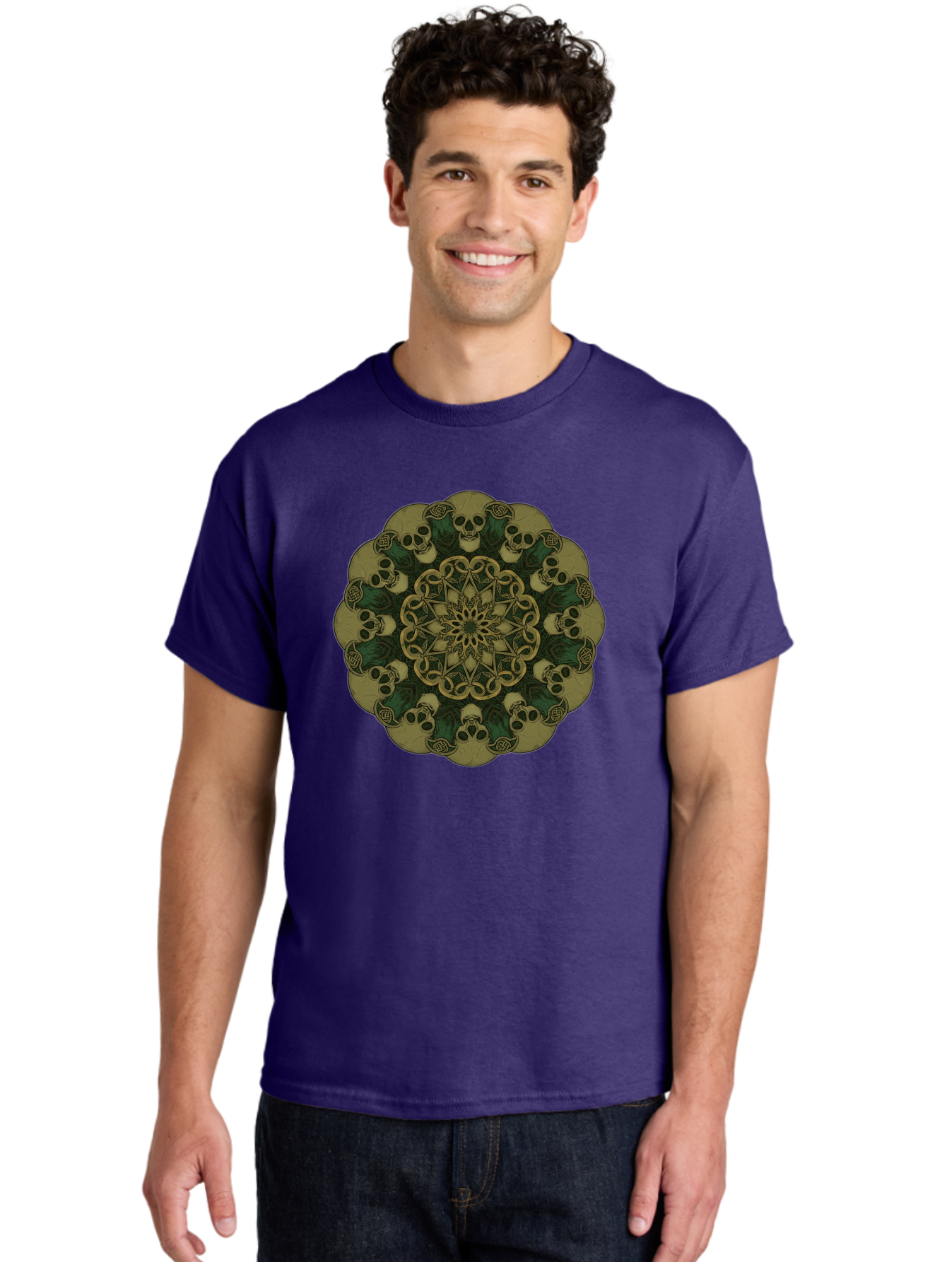Skull-Mandala-1 Men'S Graphic Tee, 100% Cotton, Comfortable Casual Summer Wear, Machine Washable, Skull Mandala, Intricate Design, Mystic Symbols, Gothic Art, Skulls, Mandala Pattern, Mystical Imagery, Symbolic Art, Dark Mysticism Bad595 30