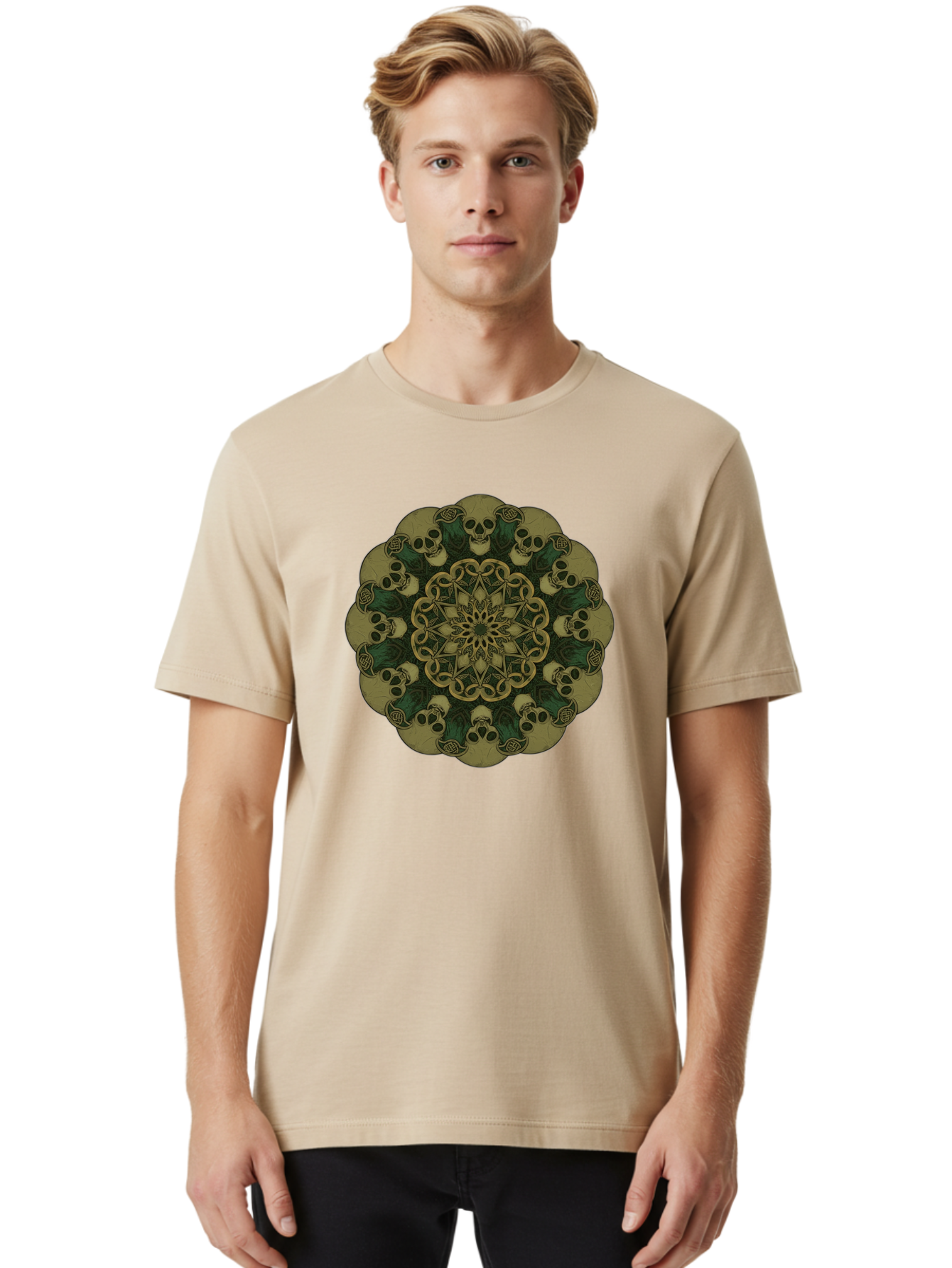 Skull-Mandala-1 Men'S Graphic Tee, 100% Cotton, Comfortable Casual Summer Wear, Machine Washable, Skull Mandala, Intricate Design, Mystic Symbols, Gothic Art, Skulls, Mandala Pattern, Mystical Imagery, Symbolic Art, Dark Mysticism Bad595 17