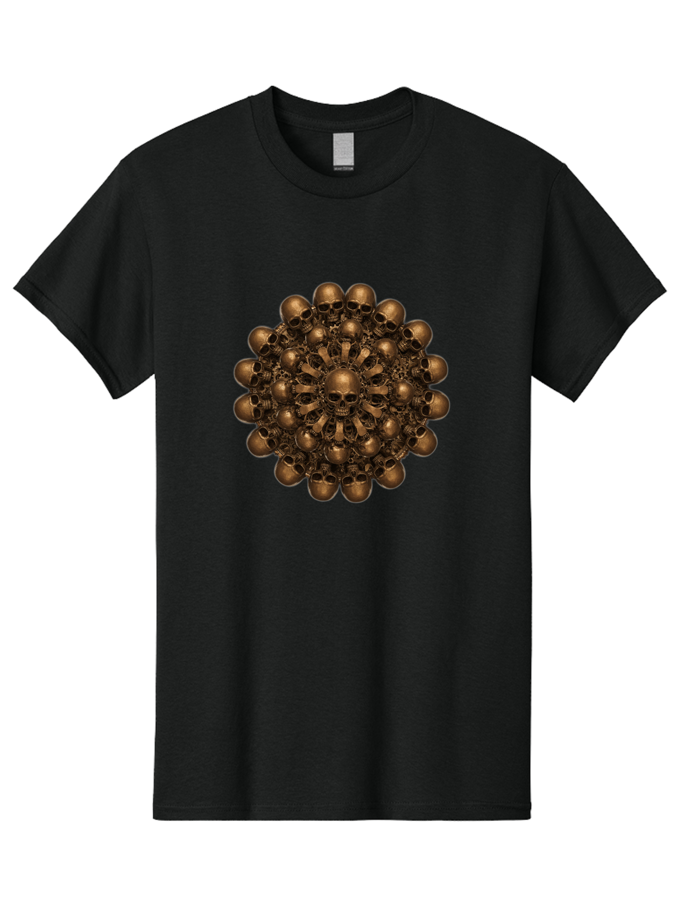Skull-Mandala-2 Men'S Graphic Tee, 100% Cotton, Comfortable Casual Summer Wear, Machine Washable, Mandala Design, Skull Art, Bronze Skulls, Intricate Pattern, Symmetrical Composition, Dark Art, Gothic Decor, Skull Motif, Mystical Symbolism Bad596 11