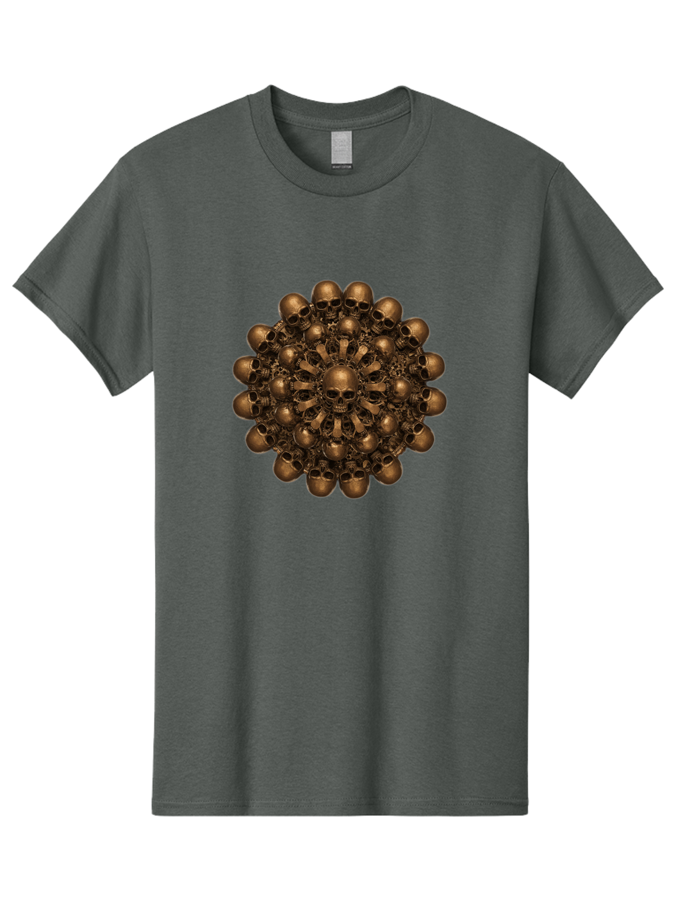 Skull-Mandala-2 Men'S Graphic Tee, 100% Cotton, Comfortable Casual Summer Wear, Machine Washable, Mandala Design, Skull Art, Bronze Skulls, Intricate Pattern, Symmetrical Composition, Dark Art, Gothic Decor, Skull Motif, Mystical Symbolism Bad596 3