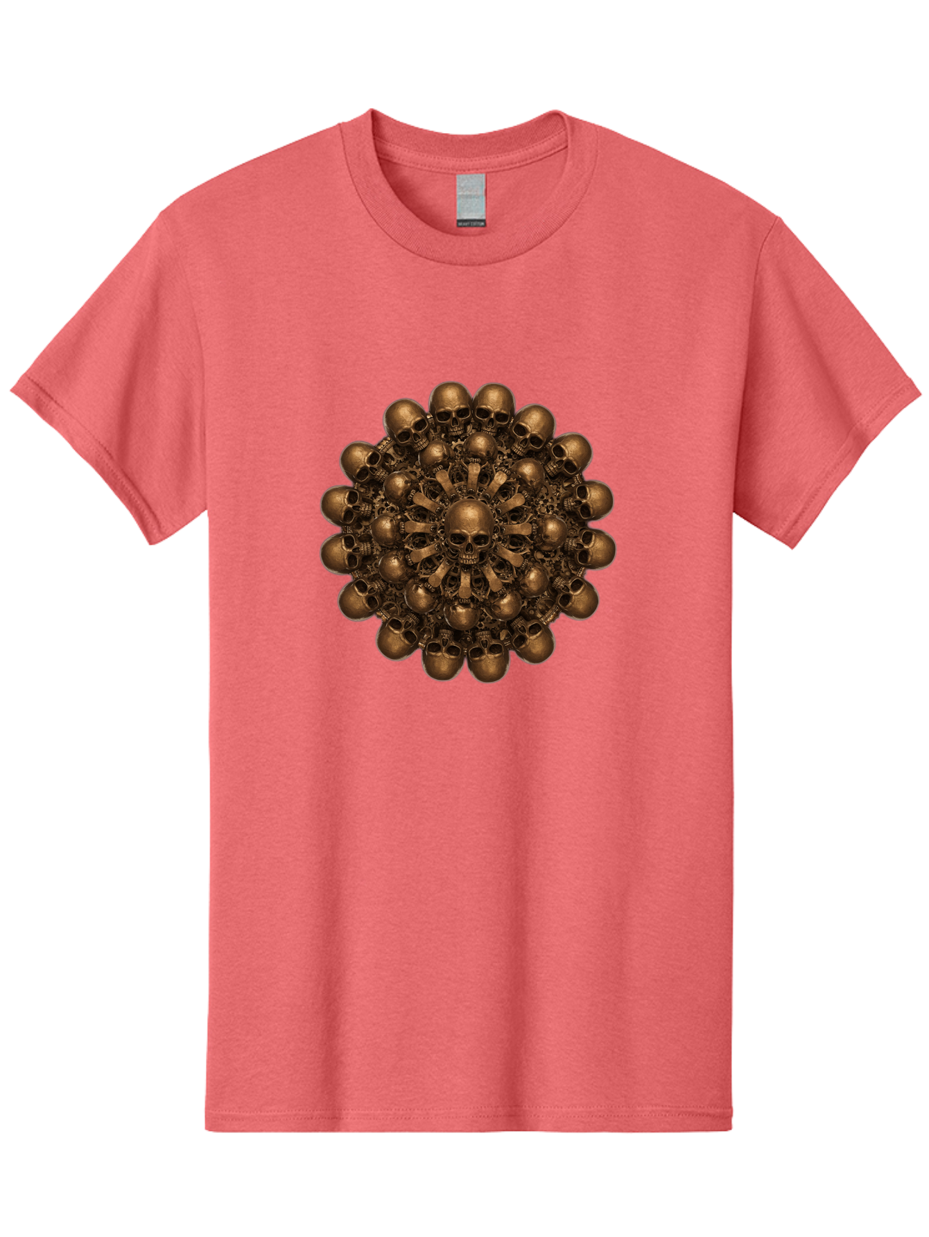 Skull-Mandala-2 Men'S Graphic Tee, 100% Cotton, Comfortable Casual Summer Wear, Machine Washable, Mandala Design, Skull Art, Bronze Skulls, Intricate Pattern, Symmetrical Composition, Dark Art, Gothic Decor, Skull Motif, Mystical Symbolism Bad596 9