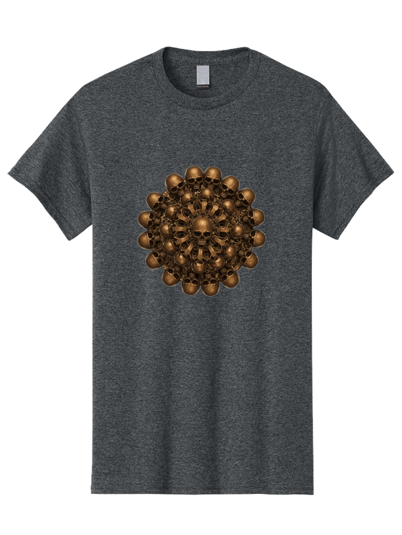 Skull-Mandala-2 Men'S Graphic Tee, 100% Cotton, Comfortable Casual Summer Wear, Machine Washable, Mandala Design, Skull Art, Bronze Skulls, Intricate Pattern, Symmetrical Composition, Dark Art, Gothic Decor, Skull Motif, Mystical Symbolism Bad596 10
