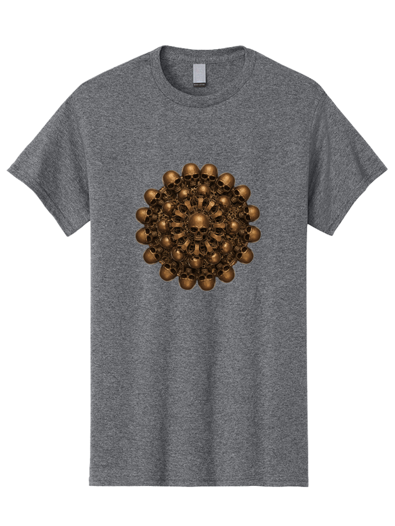 Skull-Mandala-2 Men'S Graphic Tee, 100% Cotton, Comfortable Casual Summer Wear, Machine Washable, Mandala Design, Skull Art, Bronze Skulls, Intricate Pattern, Symmetrical Composition, Dark Art, Gothic Decor, Skull Motif, Mystical Symbolism Bad596 5