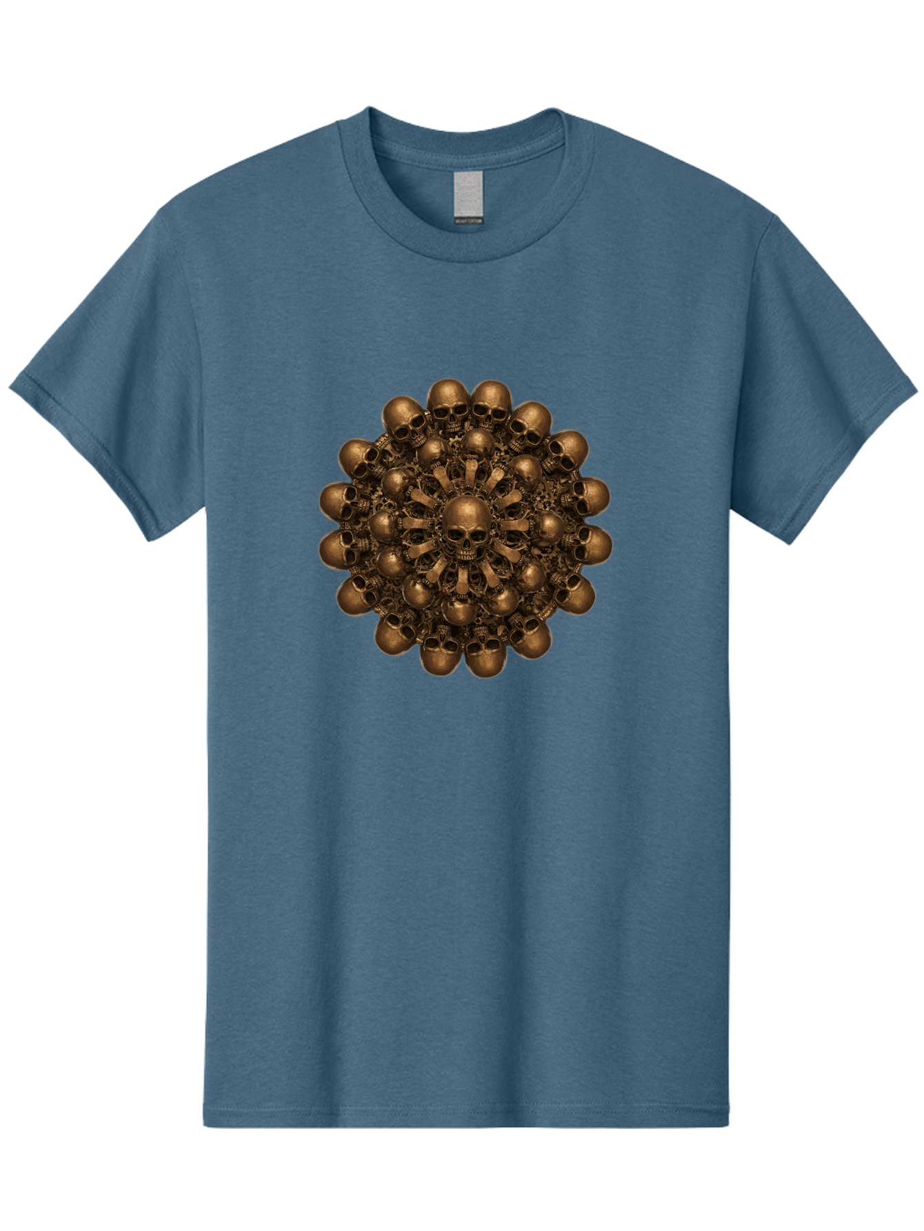 Skull-Mandala-2 Men'S Graphic Tee, 100% Cotton, Comfortable Casual Summer Wear, Machine Washable, Mandala Design, Skull Art, Bronze Skulls, Intricate Pattern, Symmetrical Composition, Dark Art, Gothic Decor, Skull Motif, Mystical Symbolism Bad596 6