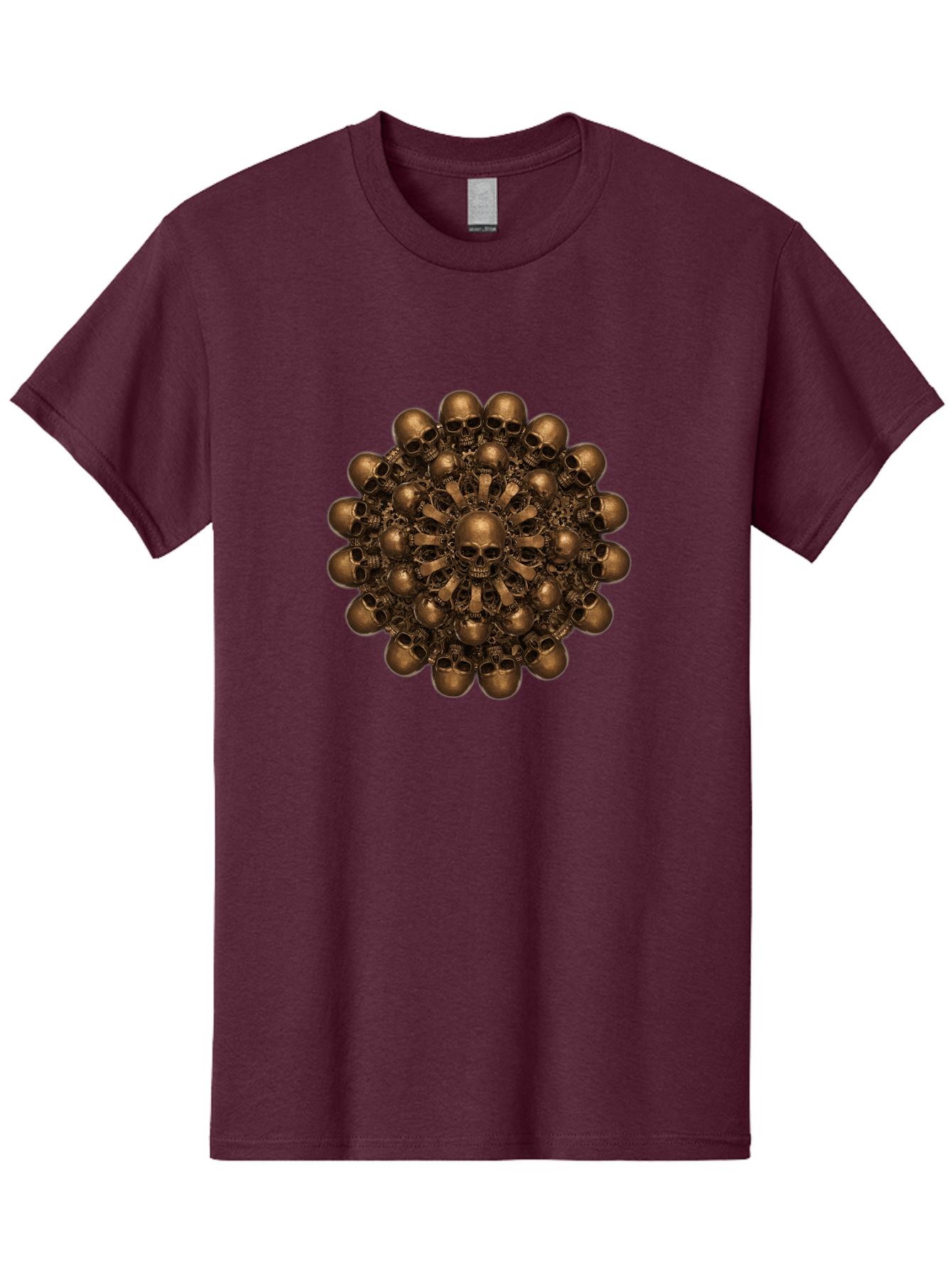 Skull-Mandala-2 Men'S Graphic Tee, 100% Cotton, Comfortable Casual Summer Wear, Machine Washable, Mandala Design, Skull Art, Bronze Skulls, Intricate Pattern, Symmetrical Composition, Dark Art, Gothic Decor, Skull Motif, Mystical Symbolism Bad596 4