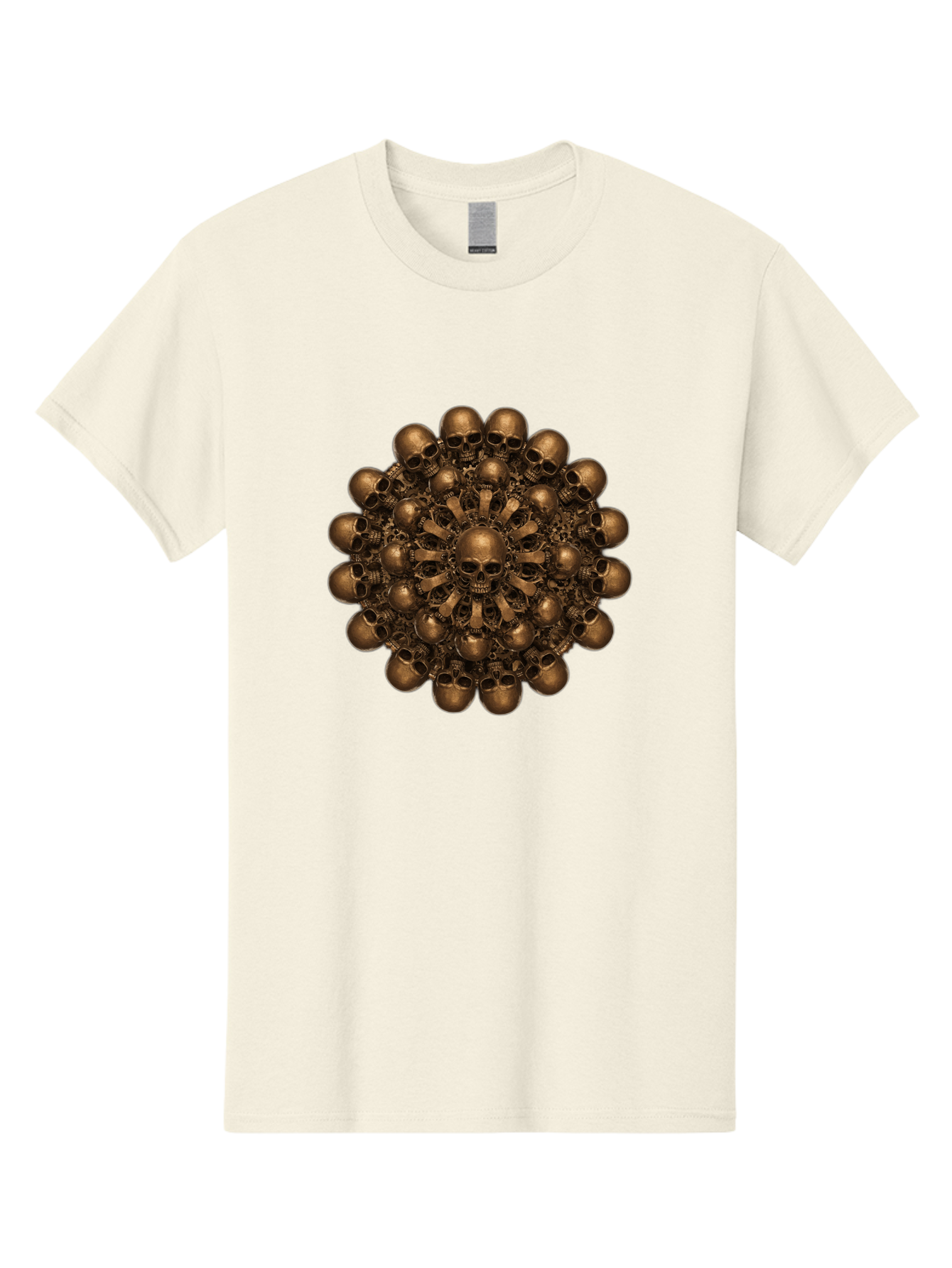 Skull-Mandala-2 Men'S Graphic Tee, 100% Cotton, Comfortable Casual Summer Wear, Machine Washable, Mandala Design, Skull Art, Bronze Skulls, Intricate Pattern, Symmetrical Composition, Dark Art, Gothic Decor, Skull Motif, Mystical Symbolism Bad596 8
