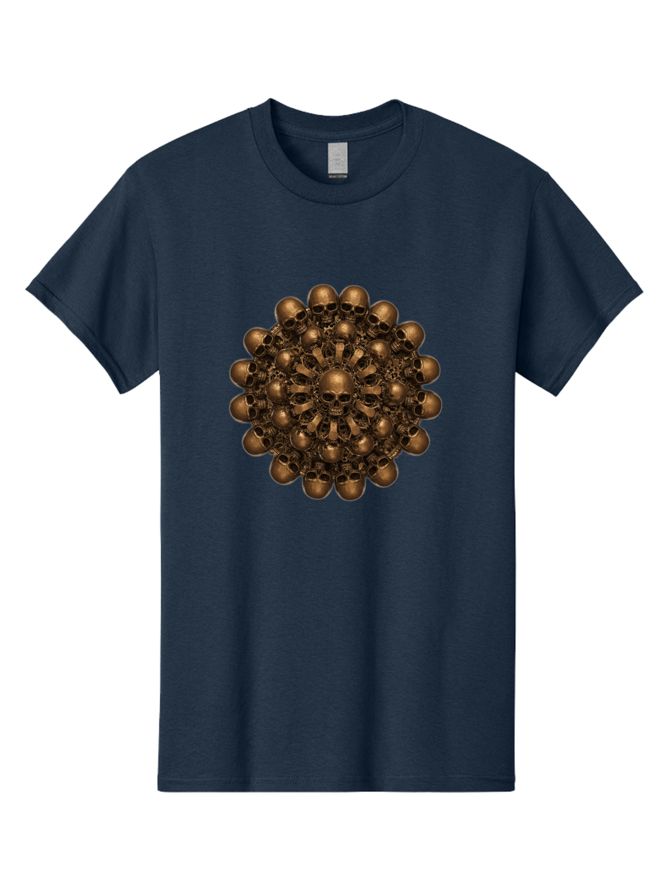 Skull-Mandala-2 Men'S Graphic Tee, 100% Cotton, Comfortable Casual Summer Wear, Machine Washable, Mandala Design, Skull Art, Bronze Skulls, Intricate Pattern, Symmetrical Composition, Dark Art, Gothic Decor, Skull Motif, Mystical Symbolism Bad596 1