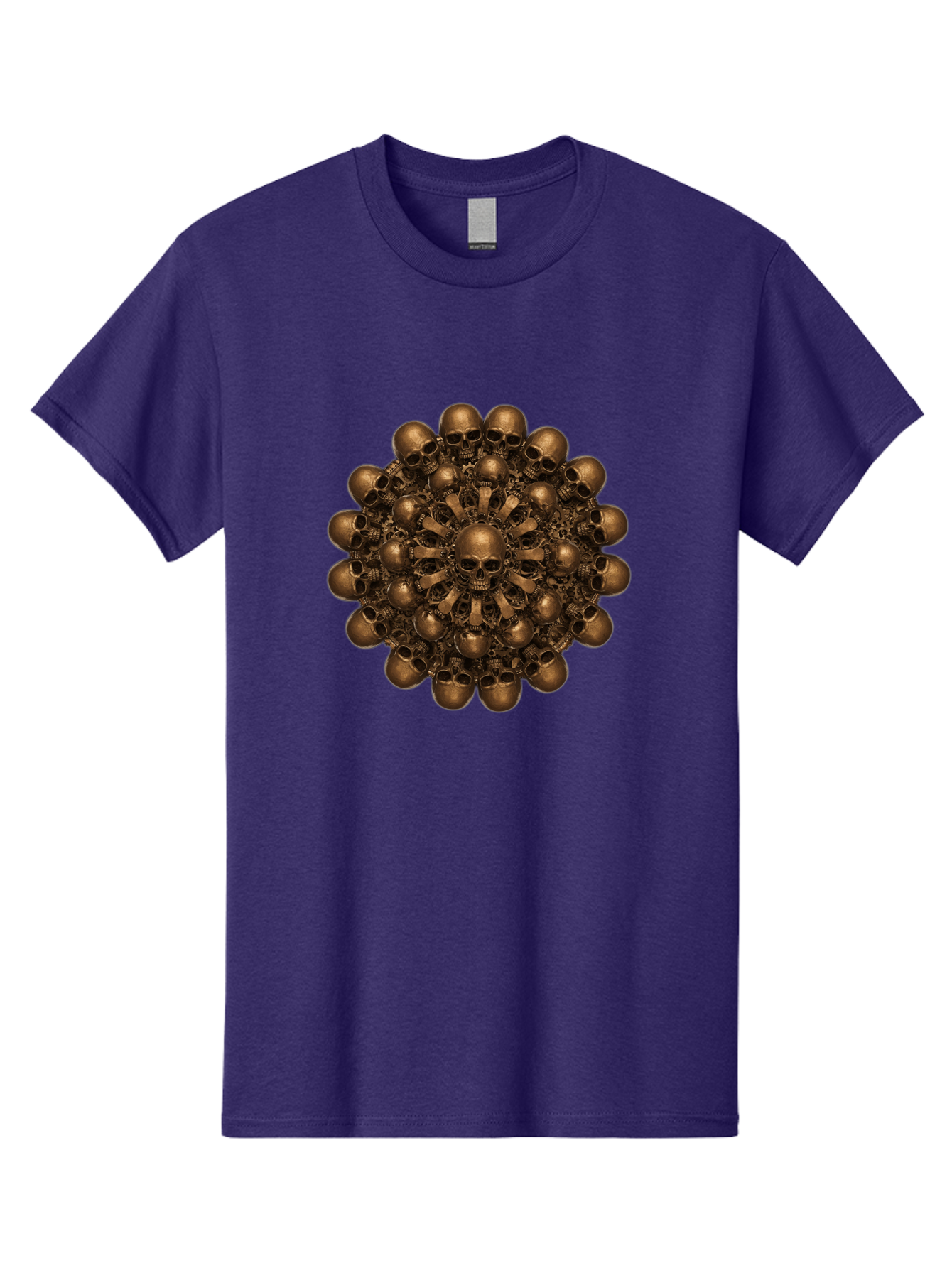 Skull-Mandala-2 Men'S Graphic Tee, 100% Cotton, Comfortable Casual Summer Wear, Machine Washable, Mandala Design, Skull Art, Bronze Skulls, Intricate Pattern, Symmetrical Composition, Dark Art, Gothic Decor, Skull Motif, Mystical Symbolism Bad596 15