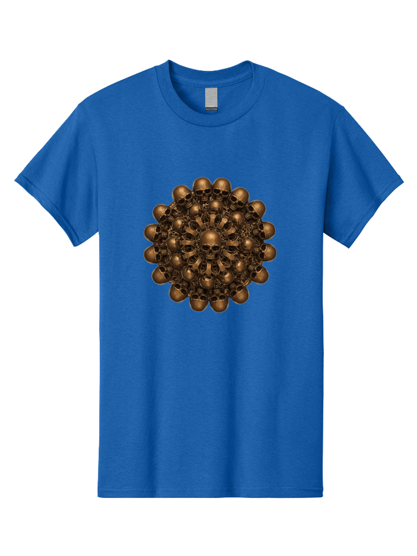 Skull-Mandala-2 Men'S Graphic Tee, 100% Cotton, Comfortable Casual Summer Wear, Machine Washable, Mandala Design, Skull Art, Bronze Skulls, Intricate Pattern, Symmetrical Composition, Dark Art, Gothic Decor, Skull Motif, Mystical Symbolism Bad596 7