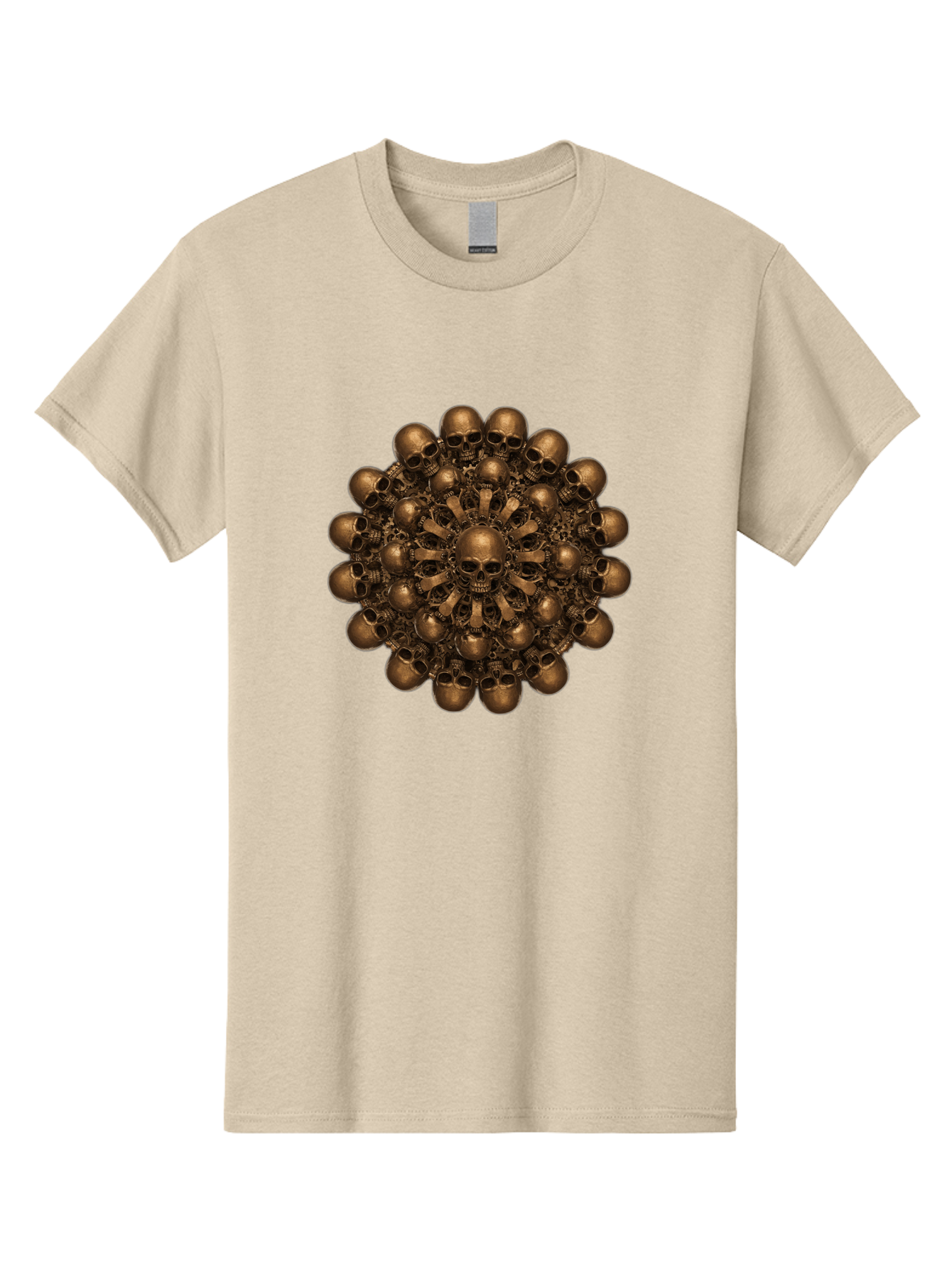 Skull-Mandala-2 Men'S Graphic Tee, 100% Cotton, Comfortable Casual Summer Wear, Machine Washable, Mandala Design, Skull Art, Bronze Skulls, Intricate Pattern, Symmetrical Composition, Dark Art, Gothic Decor, Skull Motif, Mystical Symbolism Bad596 12