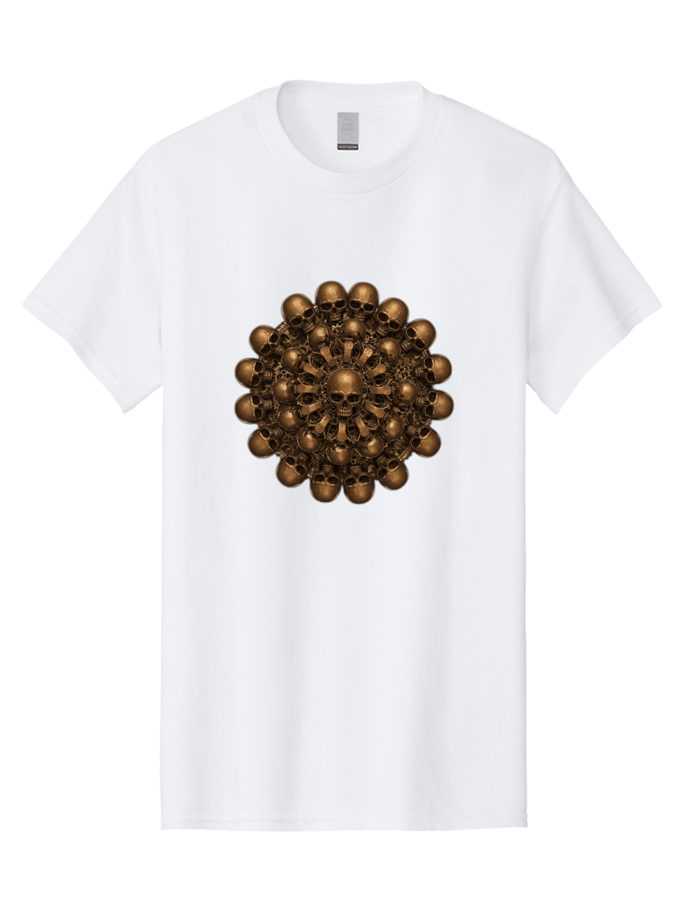 Skull-Mandala-2 Men'S Graphic Tee, 100% Cotton, Comfortable Casual Summer Wear, Machine Washable, Mandala Design, Skull Art, Bronze Skulls, Intricate Pattern, Symmetrical Composition, Dark Art, Gothic Decor, Skull Motif, Mystical Symbolism Bad596 2