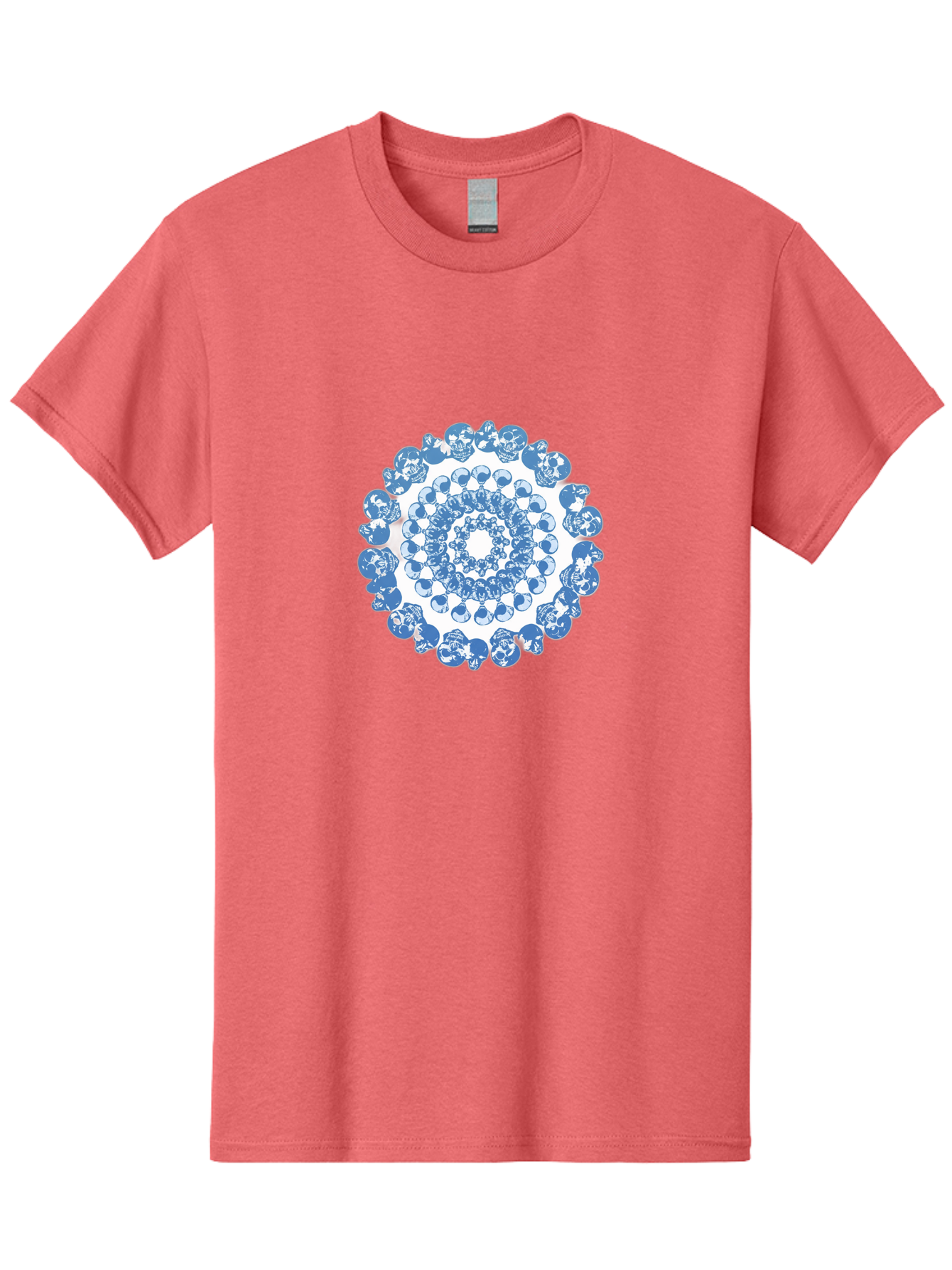 Skull-Mandala-3 Men'S Graphic Tee, 100% Cotton, Comfortable Casual Summer Wear, Machine Washable, Blue And White Mandala, Intricate Illustrations, Stylized Human Heads, Concentric Pattern, Abstract Artwork, Surrealism, Artistic Expression, Bad597 3