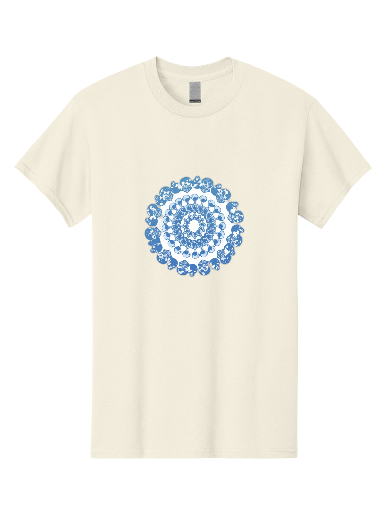 Skull-Mandala-3 Men'S Graphic Tee, 100% Cotton, Comfortable Casual Summer Wear, Machine Washable, Blue And White Mandala, Intricate Illustrations, Stylized Human Heads, Concentric Pattern, Abstract Artwork, Surrealism, Artistic Expression, Bad597 9