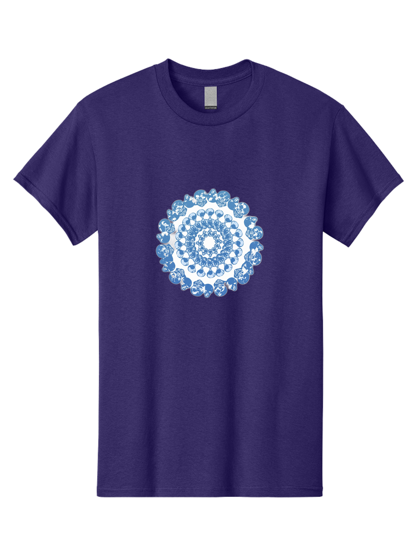 Skull-Mandala-3 Men'S Graphic Tee, 100% Cotton, Comfortable Casual Summer Wear, Machine Washable, Blue And White Mandala, Intricate Illustrations, Stylized Human Heads, Concentric Pattern, Abstract Artwork, Surrealism, Artistic Expression, Bad597 11