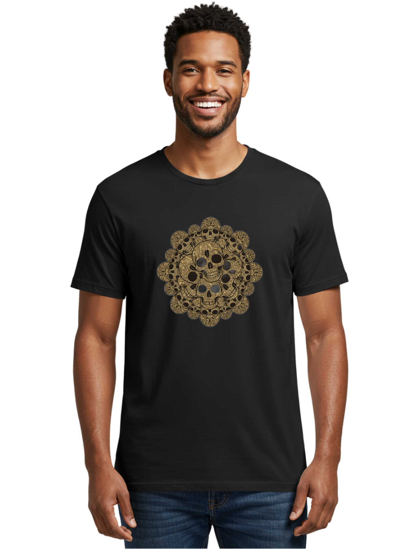 Skull-Mandala-4 Men'S Graphic Tee, 100% Cotton, Comfortable Casual Summer Wear, Machine Washable, Sugar Skulls, Floral Skull Design, Intricate Patterns, Day Of The Dead, Mexican Culture, Symbolic Art, Ornate Skulls Bad598 21
