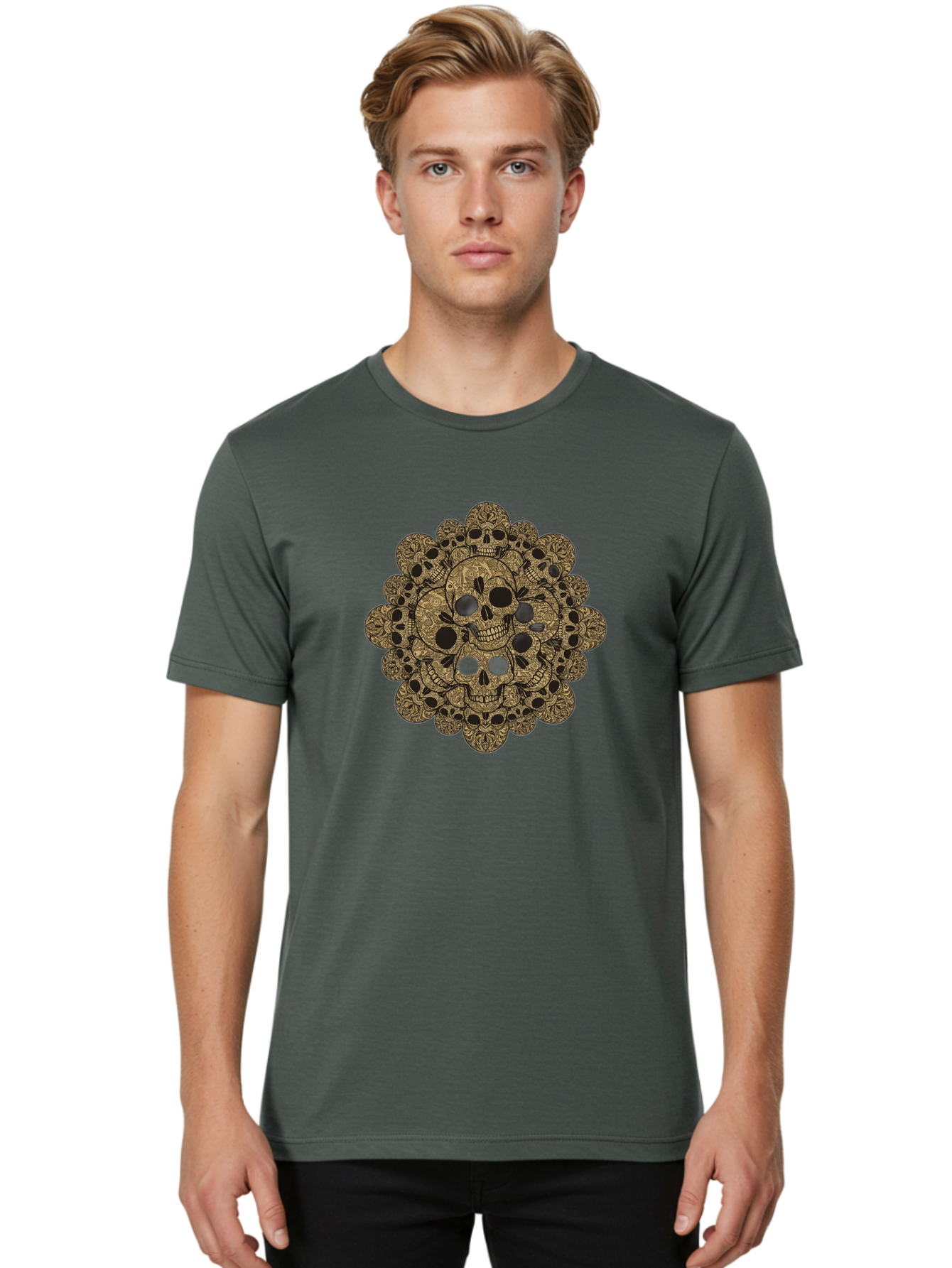 Skull-Mandala-4 Men'S Graphic Tee, 100% Cotton, Comfortable Casual Summer Wear, Machine Washable, Sugar Skulls, Floral Skull Design, Intricate Patterns, Day Of The Dead, Mexican Culture, Symbolic Art, Ornate Skulls Bad598 19