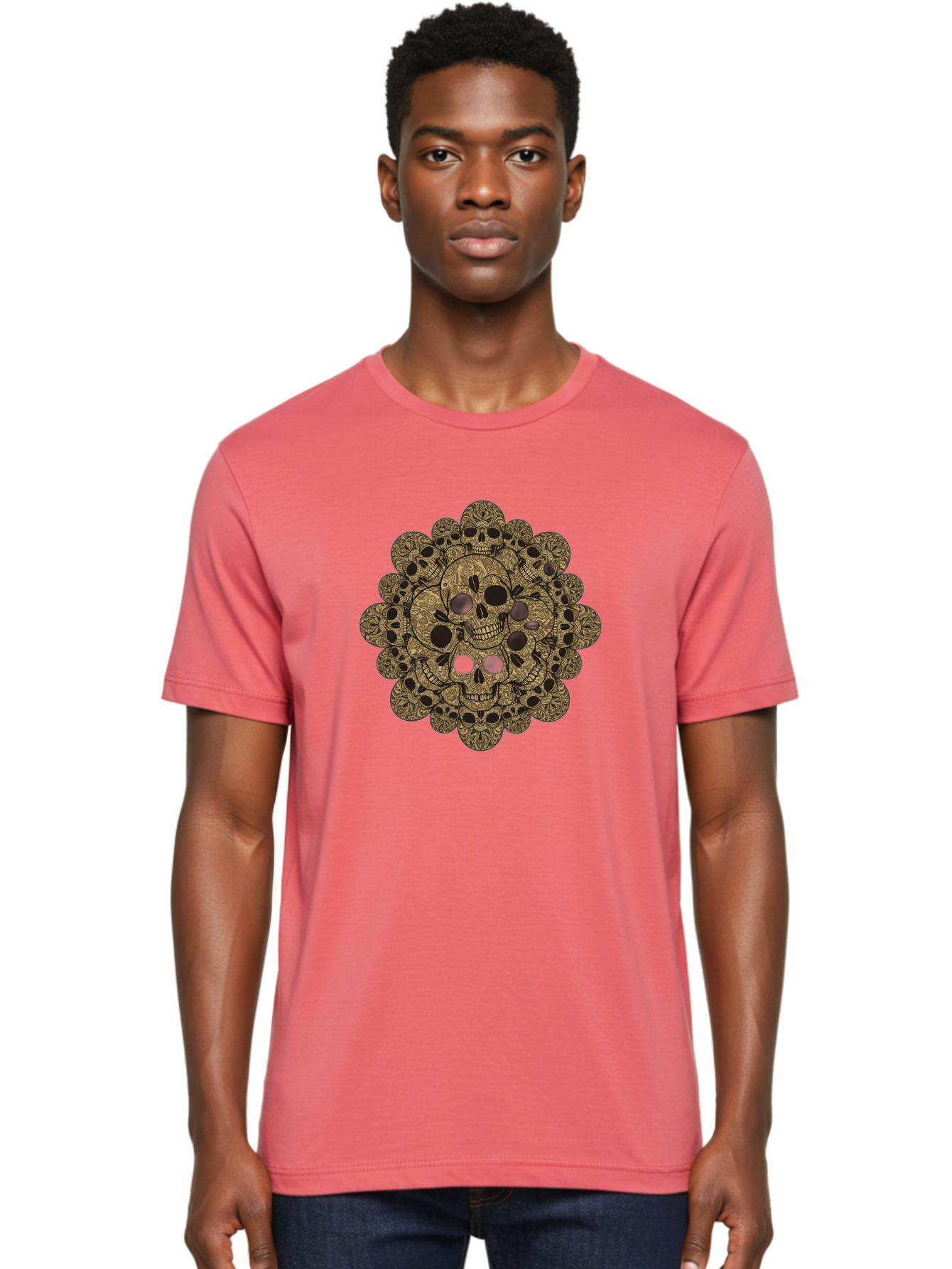 Skull-Mandala-4 Men'S Graphic Tee, 100% Cotton, Comfortable Casual Summer Wear, Machine Washable, Sugar Skulls, Floral Skull Design, Intricate Patterns, Day Of The Dead, Mexican Culture, Symbolic Art, Ornate Skulls Bad598 17