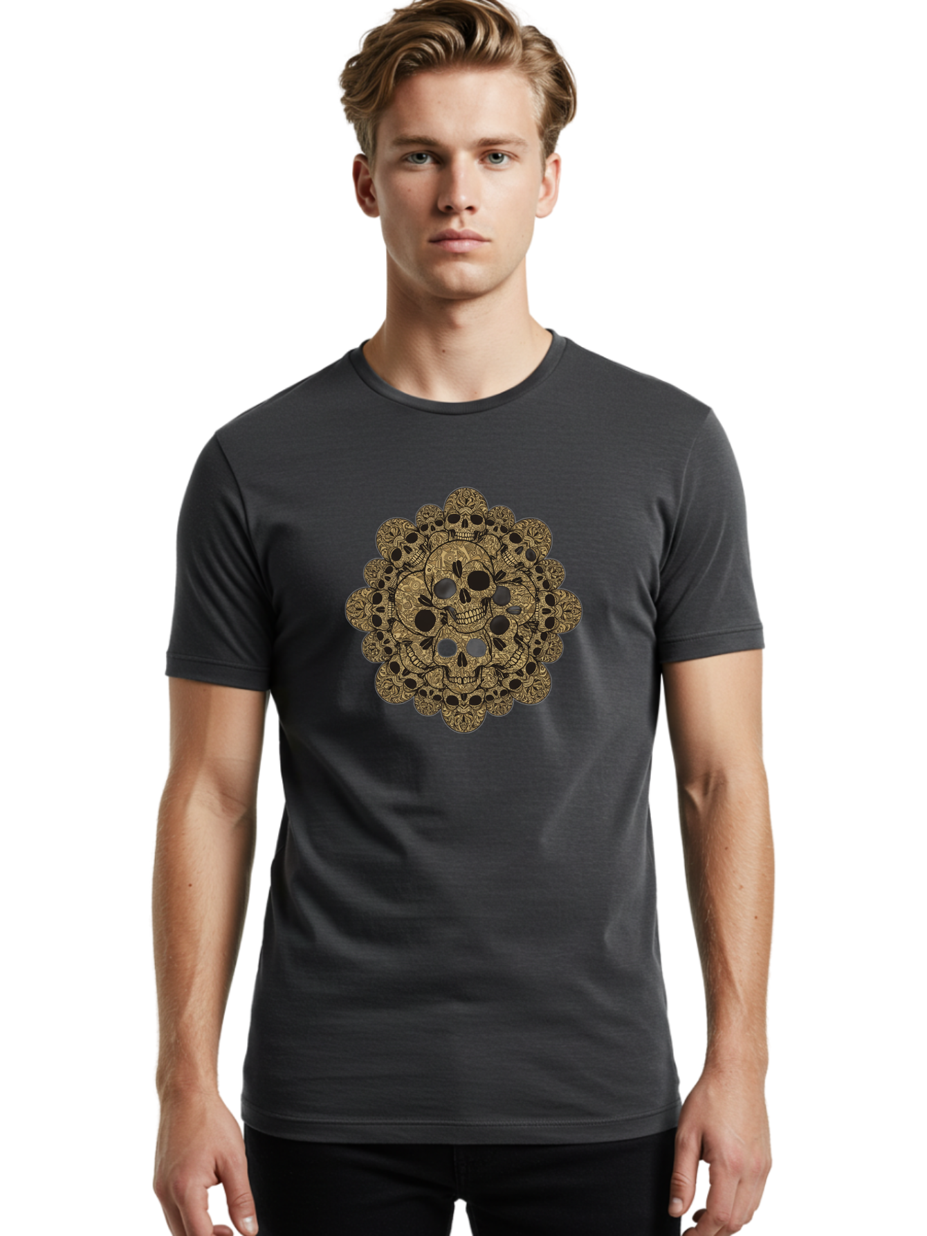 Skull-Mandala-4 Men'S Graphic Tee, 100% Cotton, Comfortable Casual Summer Wear, Machine Washable, Sugar Skulls, Floral Skull Design, Intricate Patterns, Day Of The Dead, Mexican Culture, Symbolic Art, Ornate Skulls Bad598 28