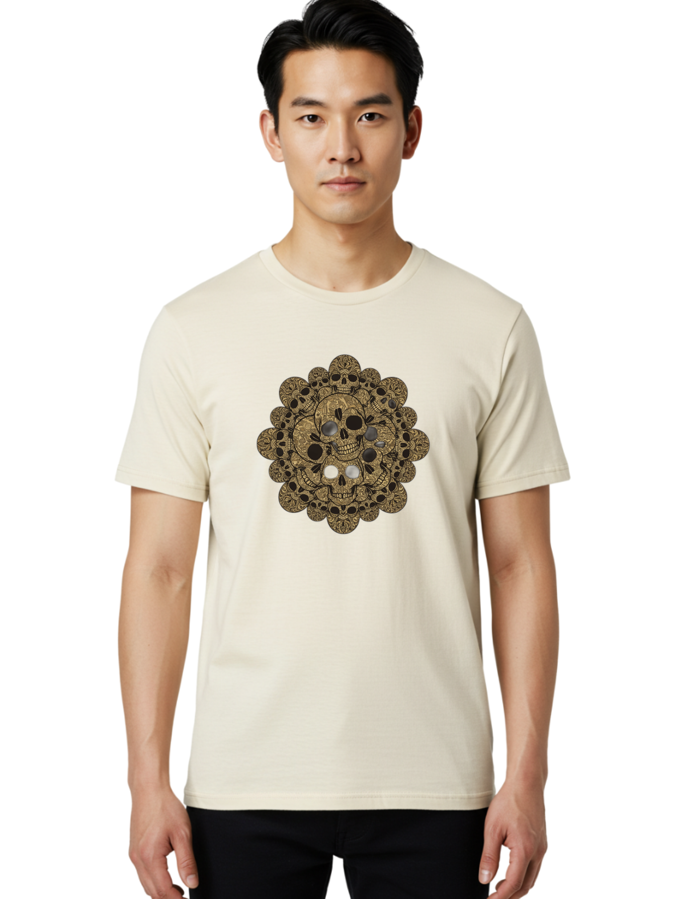 Skull-Mandala-4 Men'S Graphic Tee, 100% Cotton, Comfortable Casual Summer Wear, Machine Washable, Sugar Skulls, Floral Skull Design, Intricate Patterns, Day Of The Dead, Mexican Culture, Symbolic Art, Ornate Skulls Bad598 22