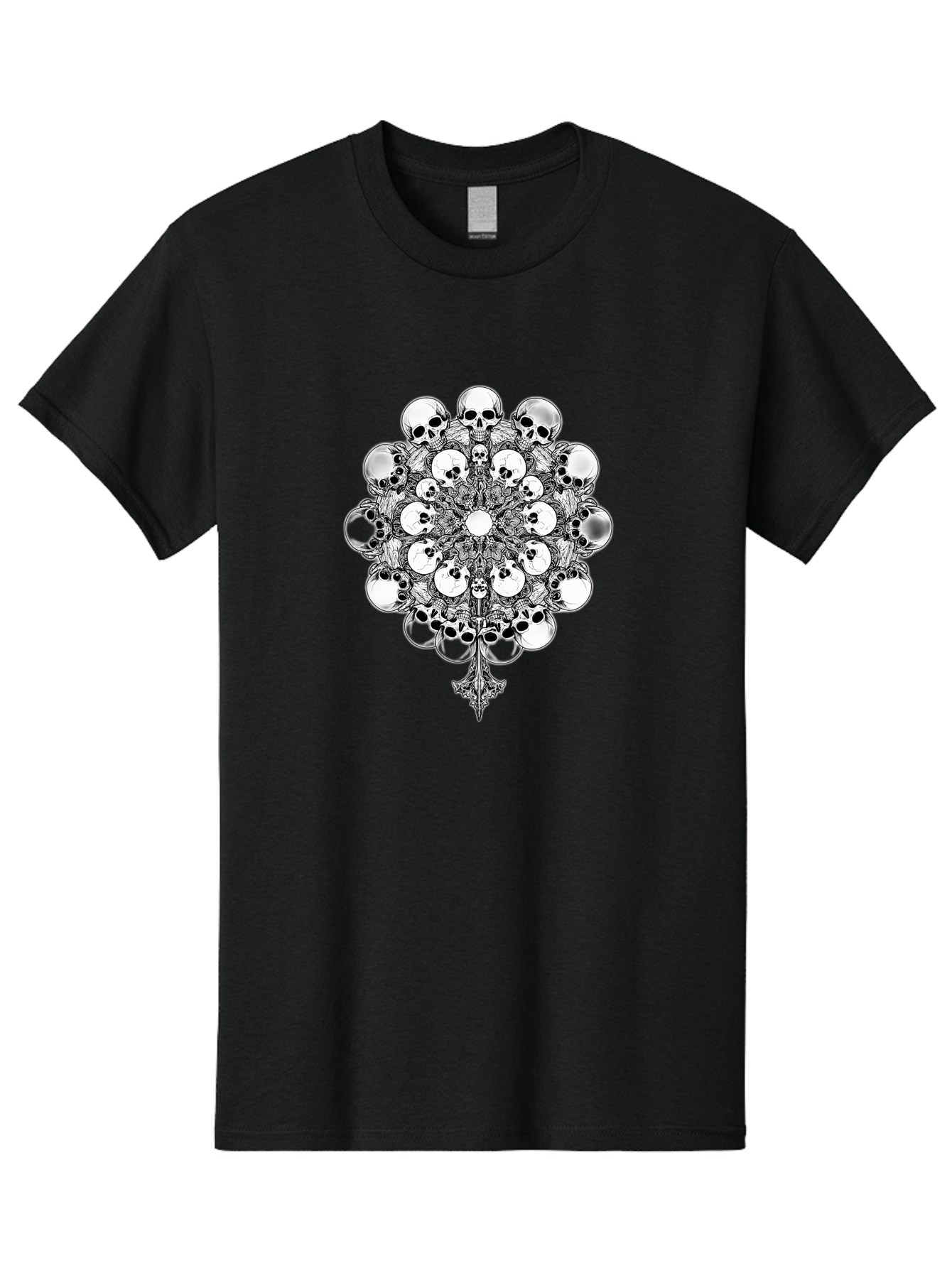 Skull-Mandala-5 Men'S Graphic Tee, 100% Cotton, Comfortable Casual Summer Wear, Machine Washable, Skull Art, Mandala Design, Intricate Patterns, Floral Motifs, Death Symbolism, Mystical Imagery, Gothic Style, Dark Art, Ornate Details Bad599 10