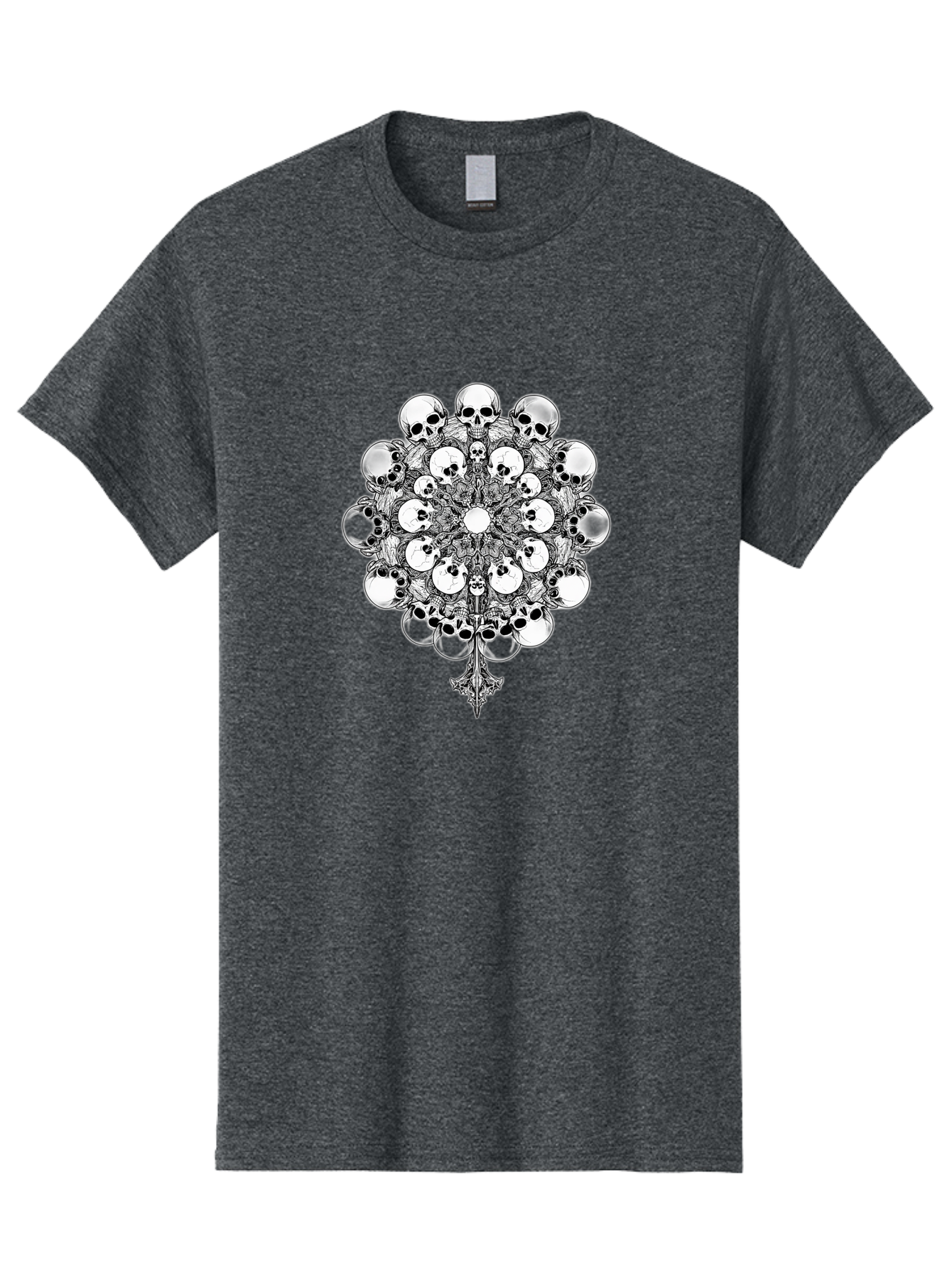 Skull-Mandala-5 Men'S Graphic Tee, 100% Cotton, Comfortable Casual Summer Wear, Machine Washable, Skull Art, Mandala Design, Intricate Patterns, Floral Motifs, Death Symbolism, Mystical Imagery, Gothic Style, Dark Art, Ornate Details Bad599 11