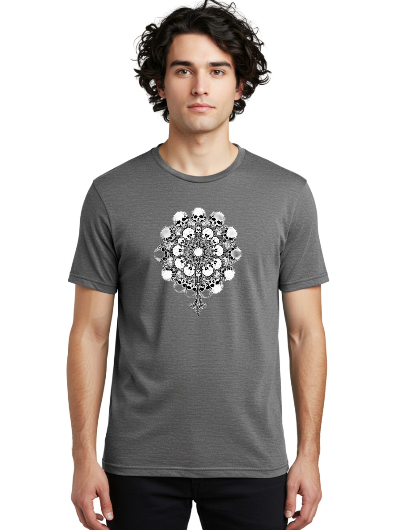 Skull-Mandala-5 Men'S Graphic Tee, 100% Cotton, Comfortable Casual Summer Wear, Machine Washable, Skull Art, Mandala Design, Intricate Patterns, Floral Motifs, Death Symbolism, Mystical Imagery, Gothic Style, Dark Art, Ornate Details Bad599 21