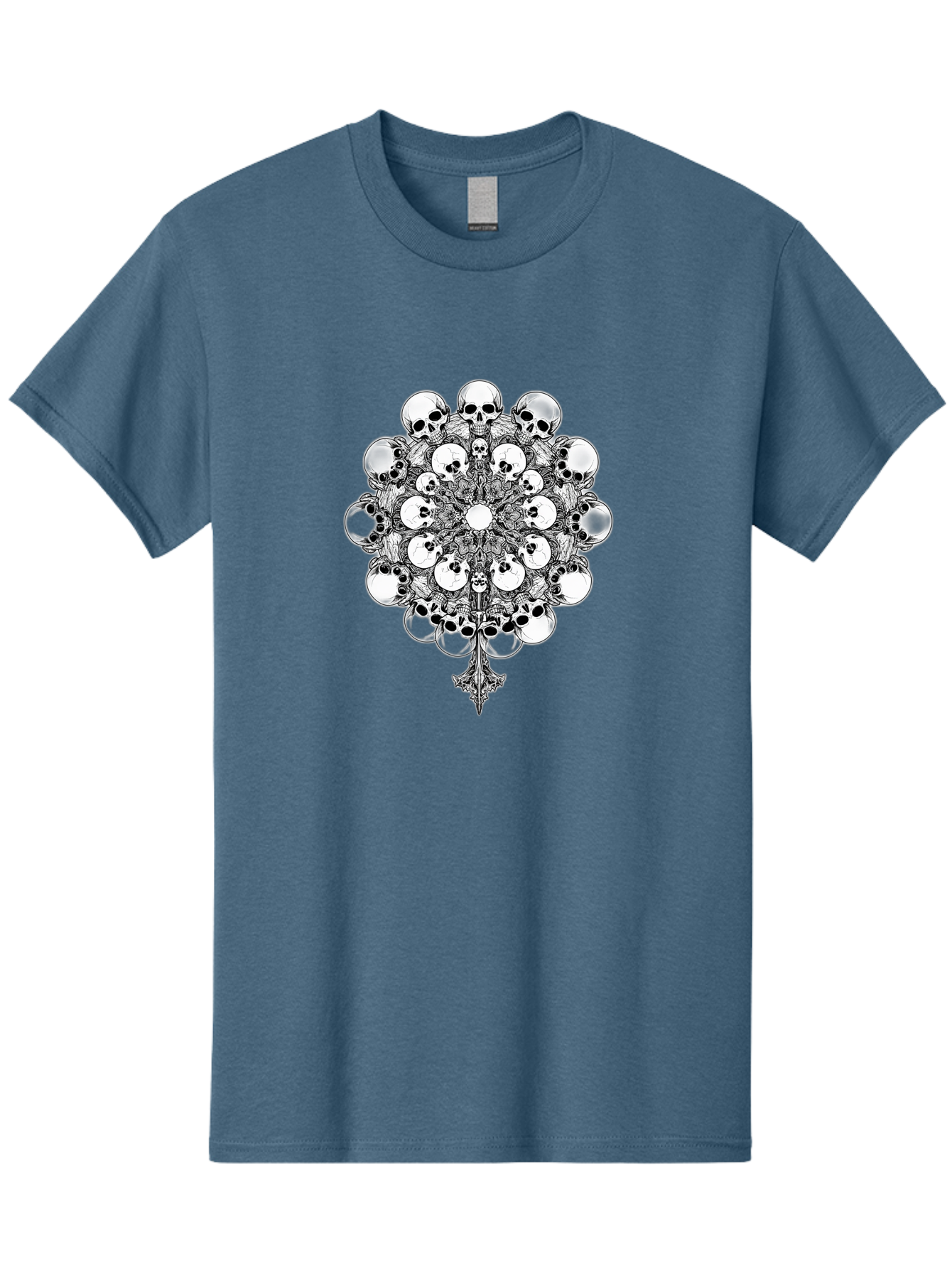 Skull-Mandala-5 Men'S Graphic Tee, 100% Cotton, Comfortable Casual Summer Wear, Machine Washable, Skull Art, Mandala Design, Intricate Patterns, Floral Motifs, Death Symbolism, Mystical Imagery, Gothic Style, Dark Art, Ornate Details Bad599 9